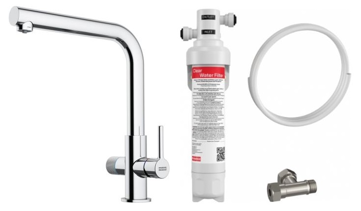 Set Küchenarmatur Franke Lina 120.0730.779, Untertischfilter Franke Clear Water 150.0730.809