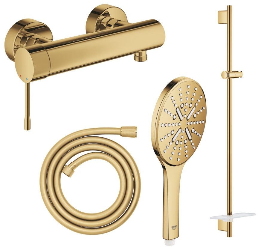Set Duscharmatur Grohe Essence 33636GL1, Duschstange Grohe Rainshower 26603GL0, 26574GL0, 28388GL1