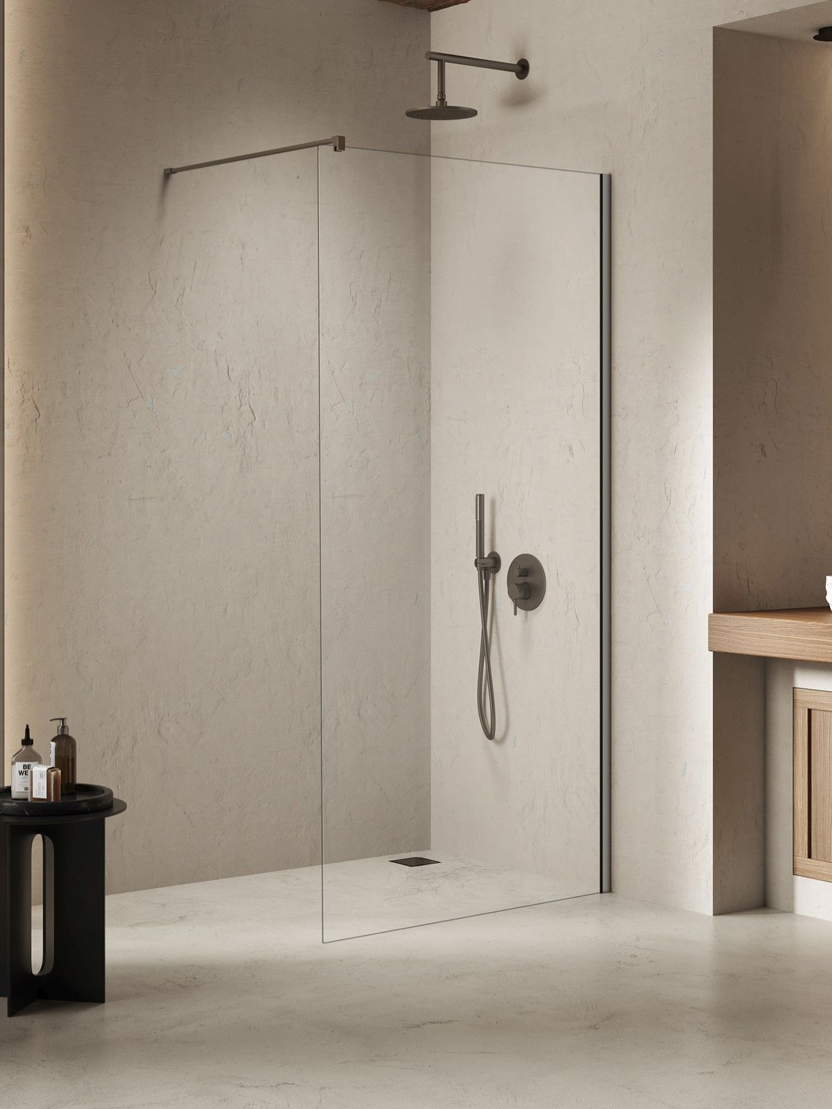 New Trendy Nesta Gunmetal Brushed Walk-In Duschwand 120 cm gunmetal gebürstet/durchsichtiges Glas K-1759