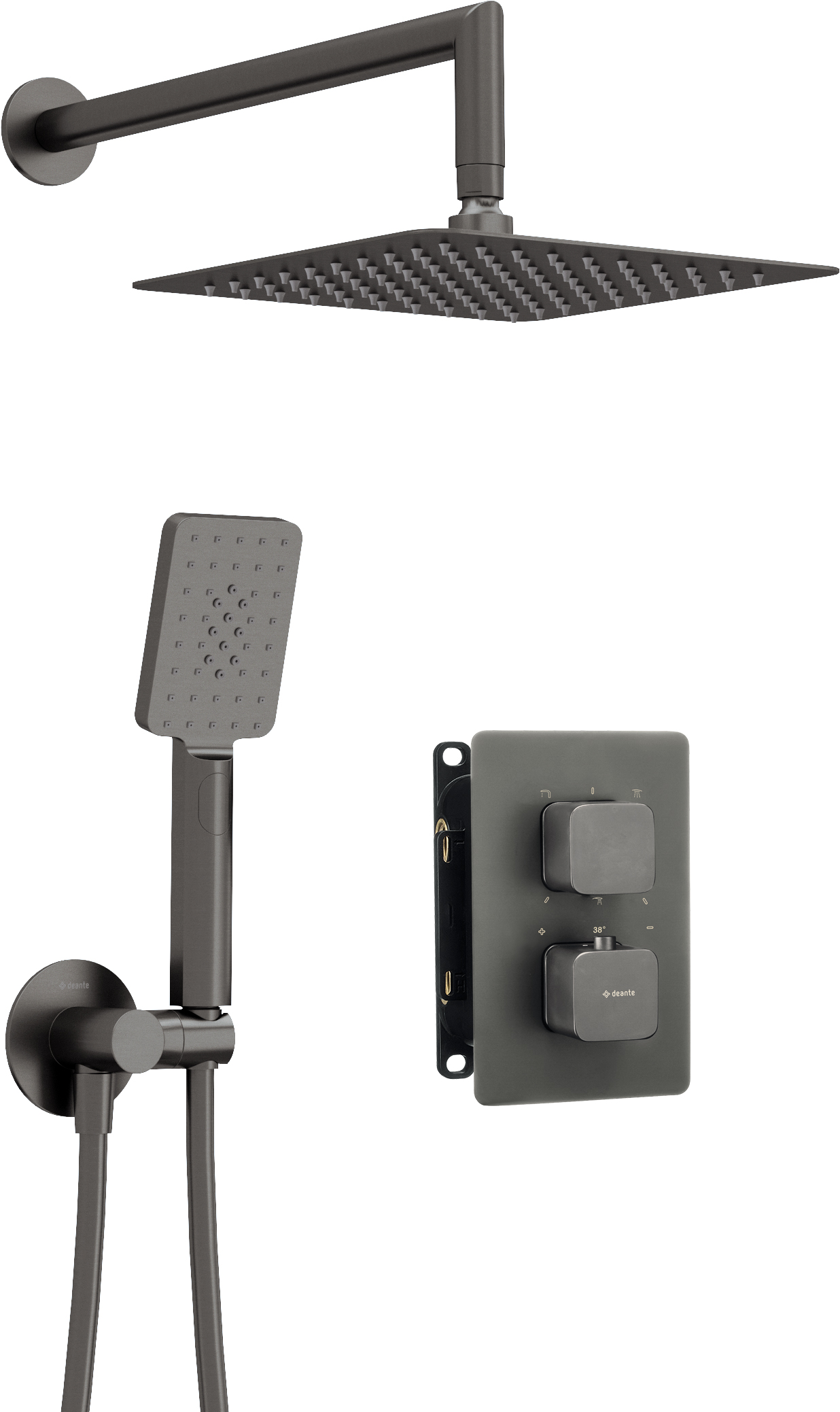 Deante Therm Duschset Unterputz mit Thermostat mit Kopfbrause graphit BXY_ZDECT