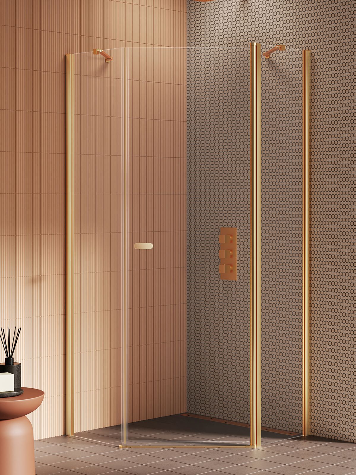 New Trendy New Soleo Gold Brushed Duschkabine 90x90 cm gold gebürstet/durchsichtiges Glas K-3582