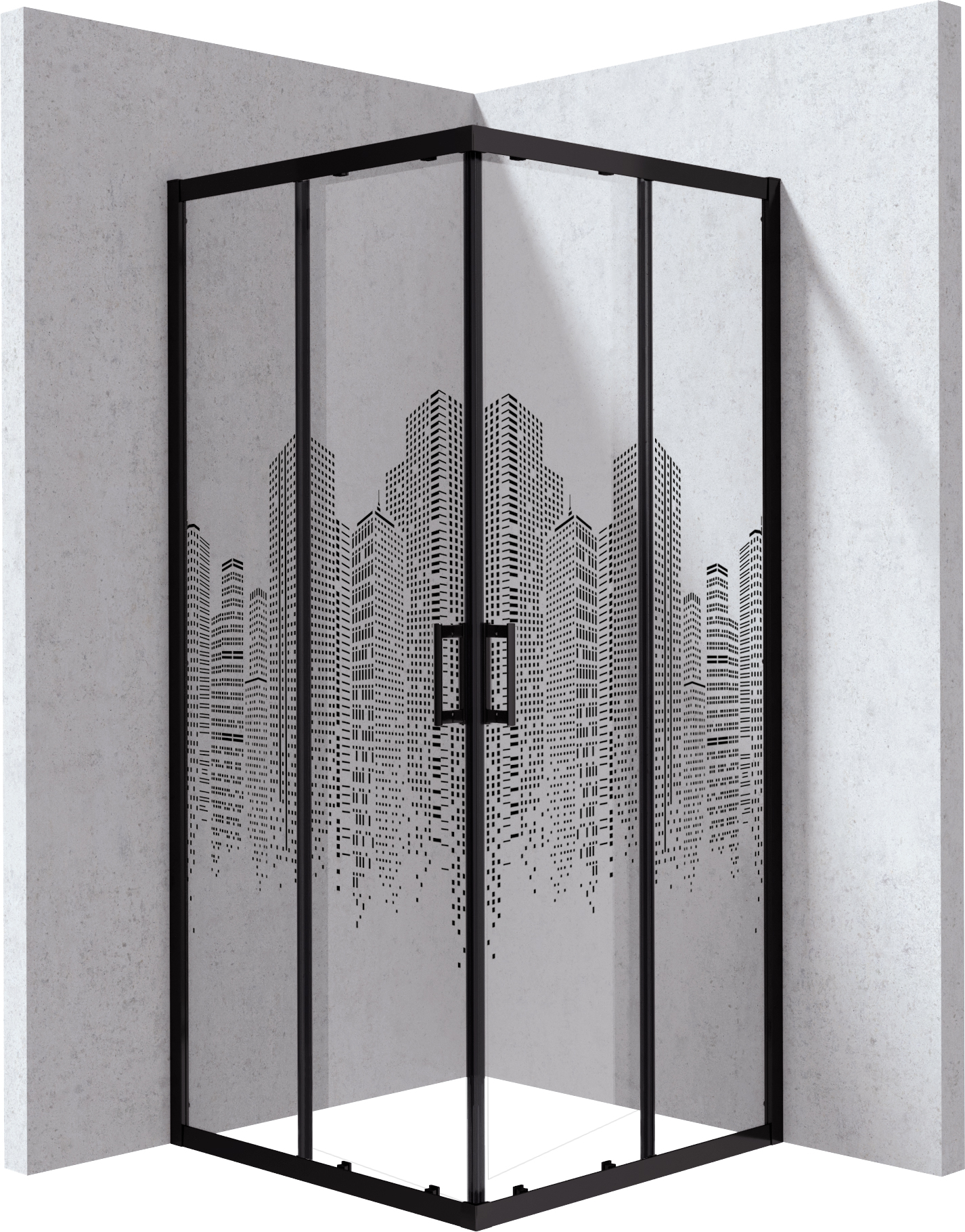 Deante Funkia Evo Duschkabine 90x90 cm quadratisch schwarz Matte/Glas mit Muster KYCND99P