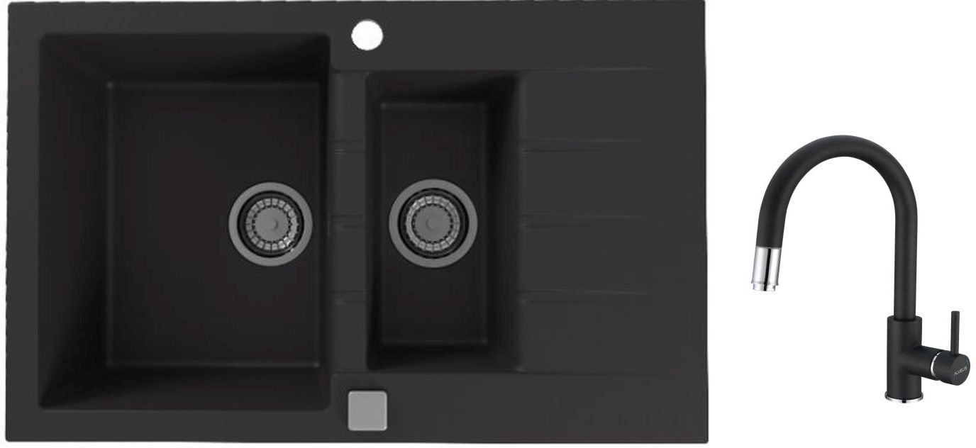 Set Granitspüle Alveus Cadit 1131361, Küchenarmatur Alveus Delos 1129022
