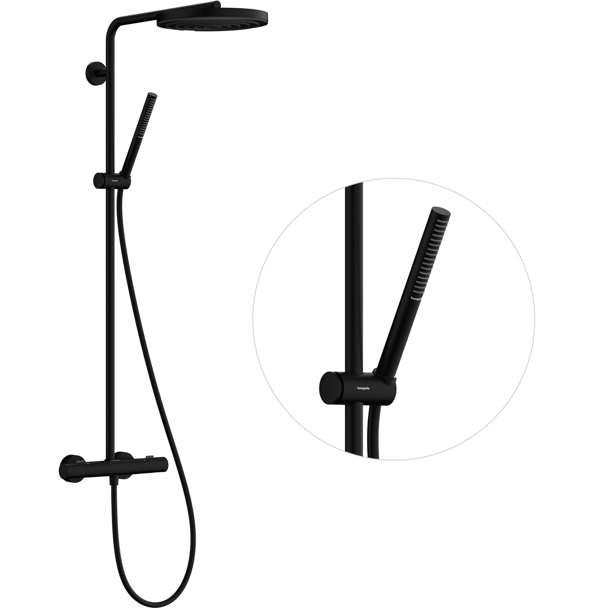 Hansgrohe Pulsify S Puro Duschset Wandmontage mit Thermostat mit Kopfbrause schwarz 24222670