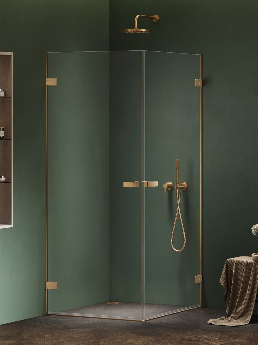 New Trendy Oxia Gold Brushed Duschkabine 90x90 cm gold gebürstet/durchsichtiges Glas AXJ-0602