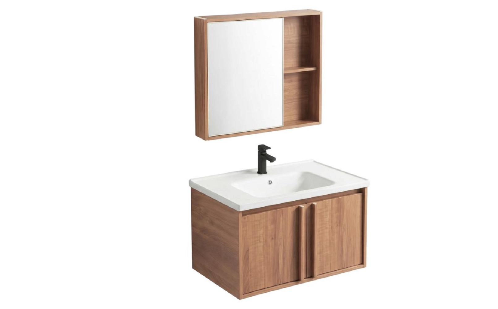 Rea Gama Waschbecken mit Unterschrank und Spiegel 80 cm braun REA-M0212