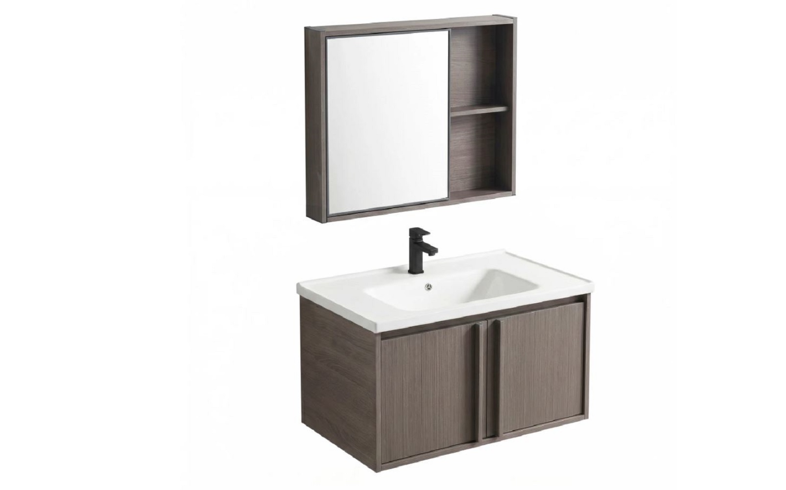 Rea Gama Waschbecken mit Unterschrank und Spiegel 60 cm braun REA-M0205