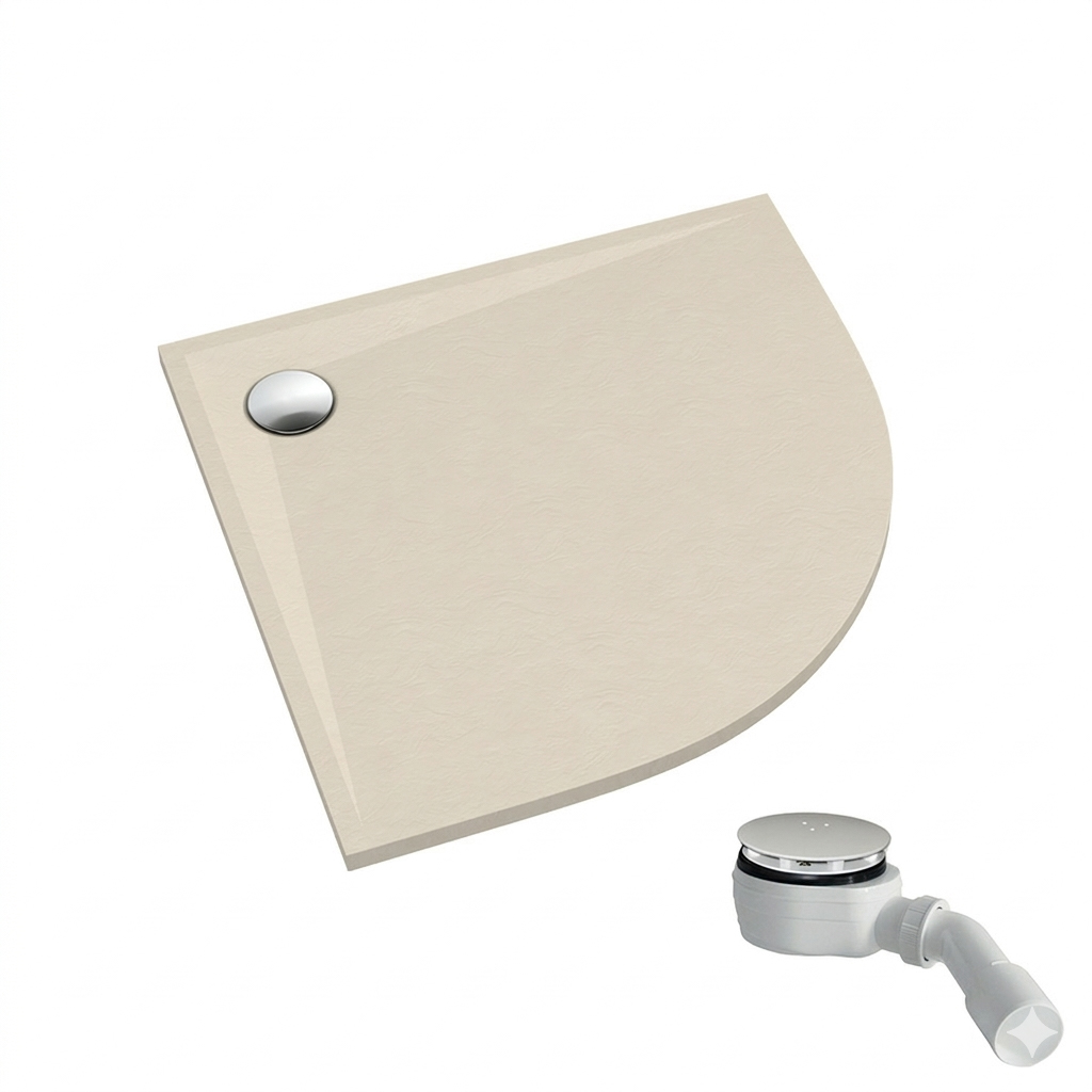 Schedpol Etrusco Cashmere Stone Viertelkreis-Duschwanne mit Siphon 90x90 cm beige 3.464/PK/ST