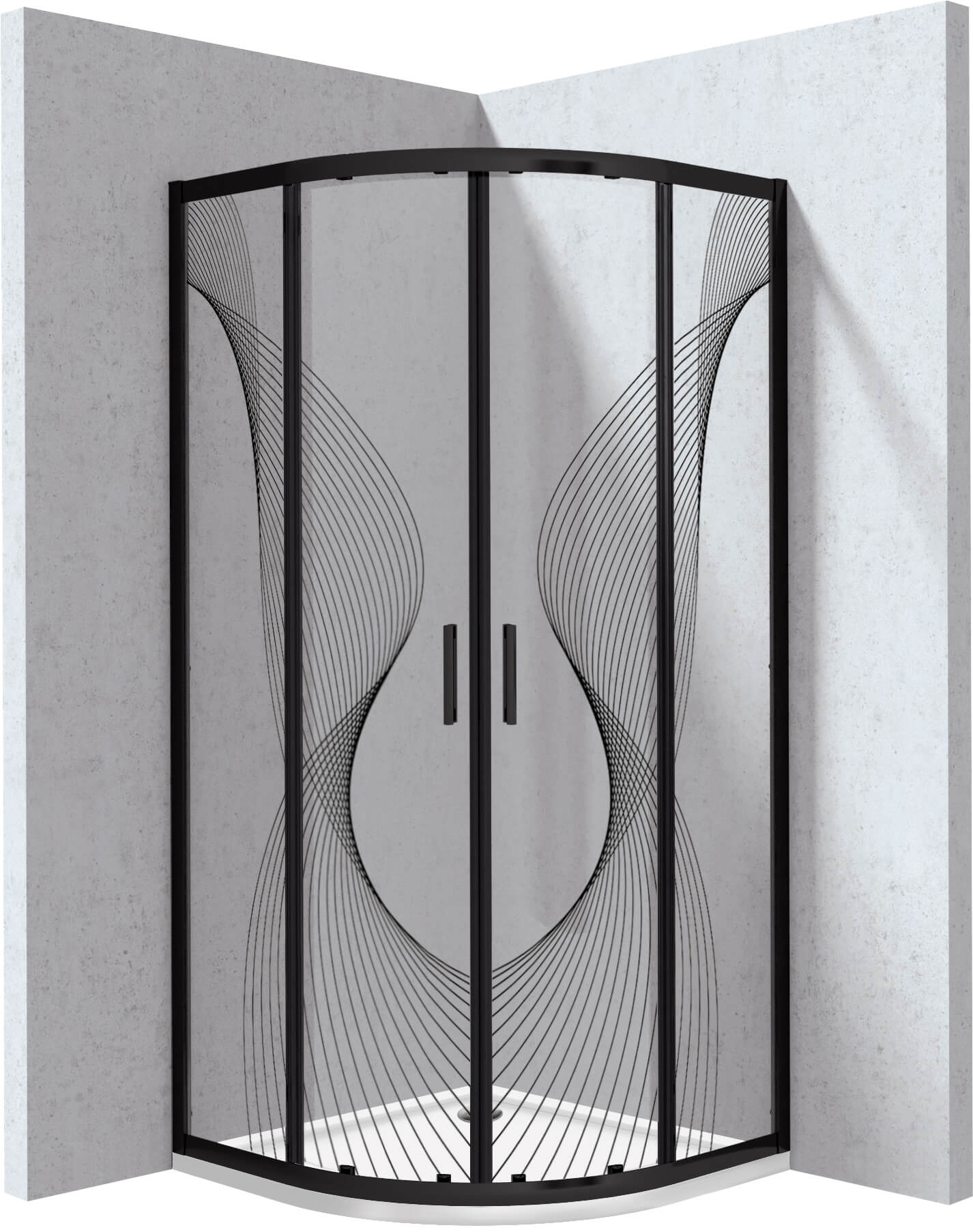 Deante Funkia Evo Duschkabinen-Set mit Duschwanne 90x90 cm halbrund schwarz Matte/Glas mit Muster KYPPNB99P