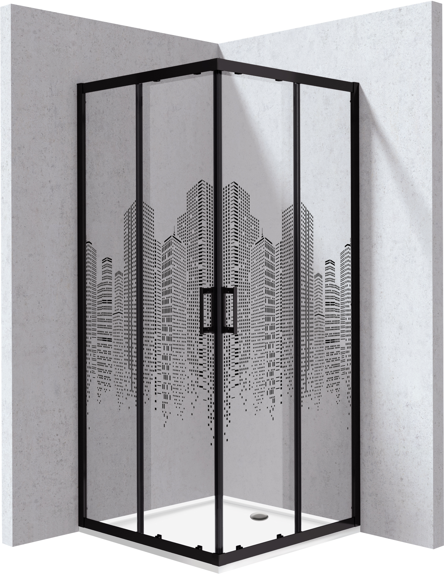 Deante Funkia Evo Duschkabinen-Set mit Duschwanne 80x80 cm quadratisch schwarz Matte/Glas mit Muster KYCPND88P