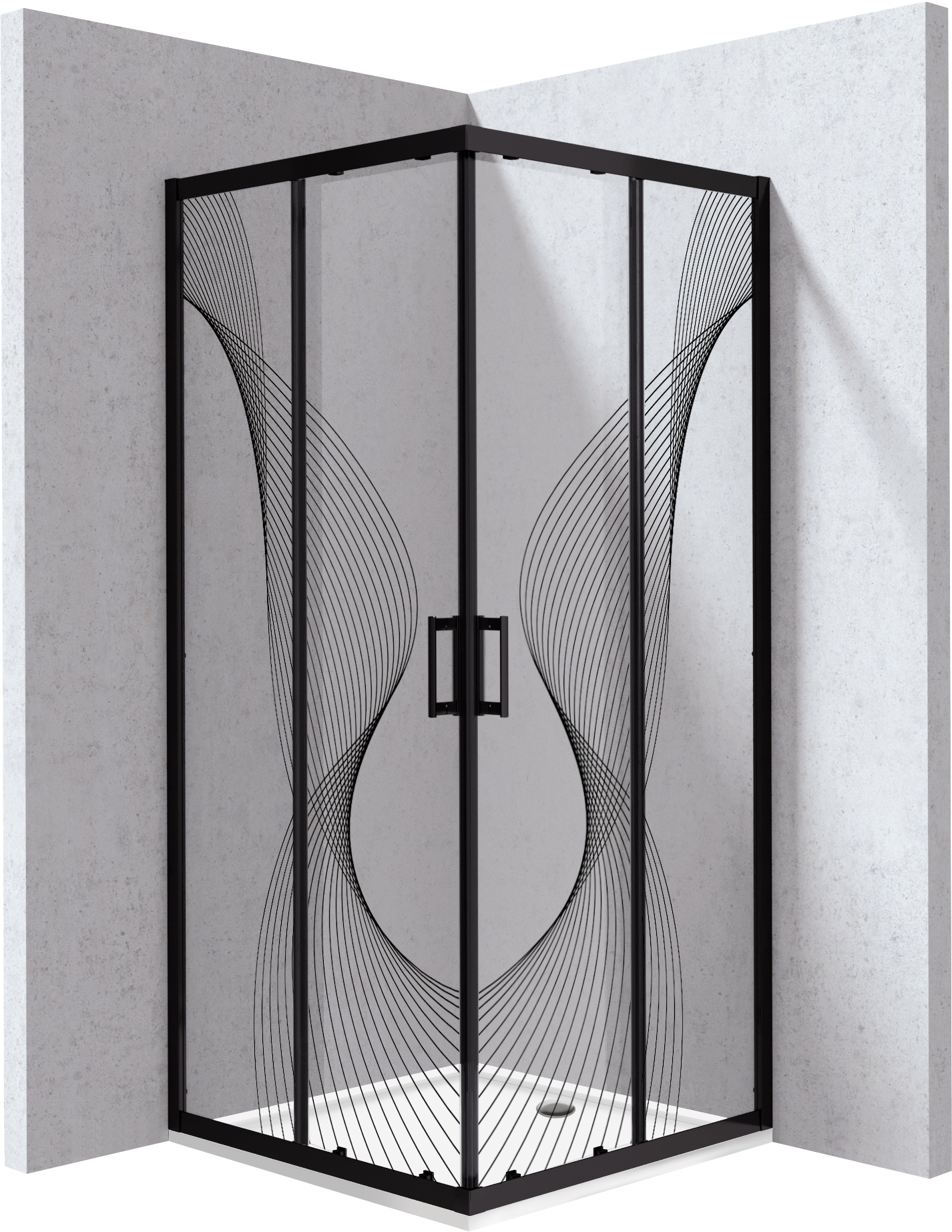 Deante Funkia Evo Duschkabinen-Set mit Duschwanne 90x90 cm quadratisch schwarz Matte/Glas mit Muster KYCPNB99P