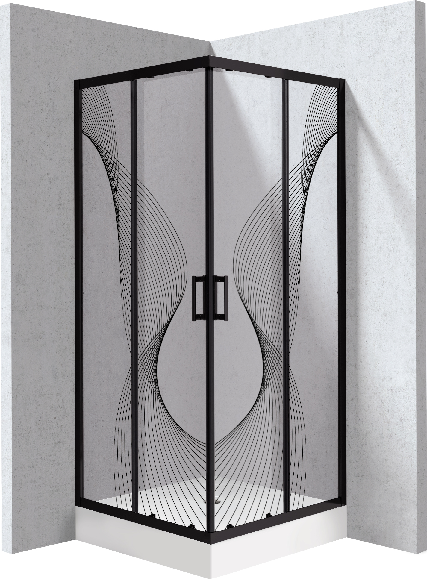 Deante Funkia Evo Duschkabinen-Set mit Duschwanne 90x90 cm quadratisch schwarz Matte/Glas mit Muster KYCZNB99P