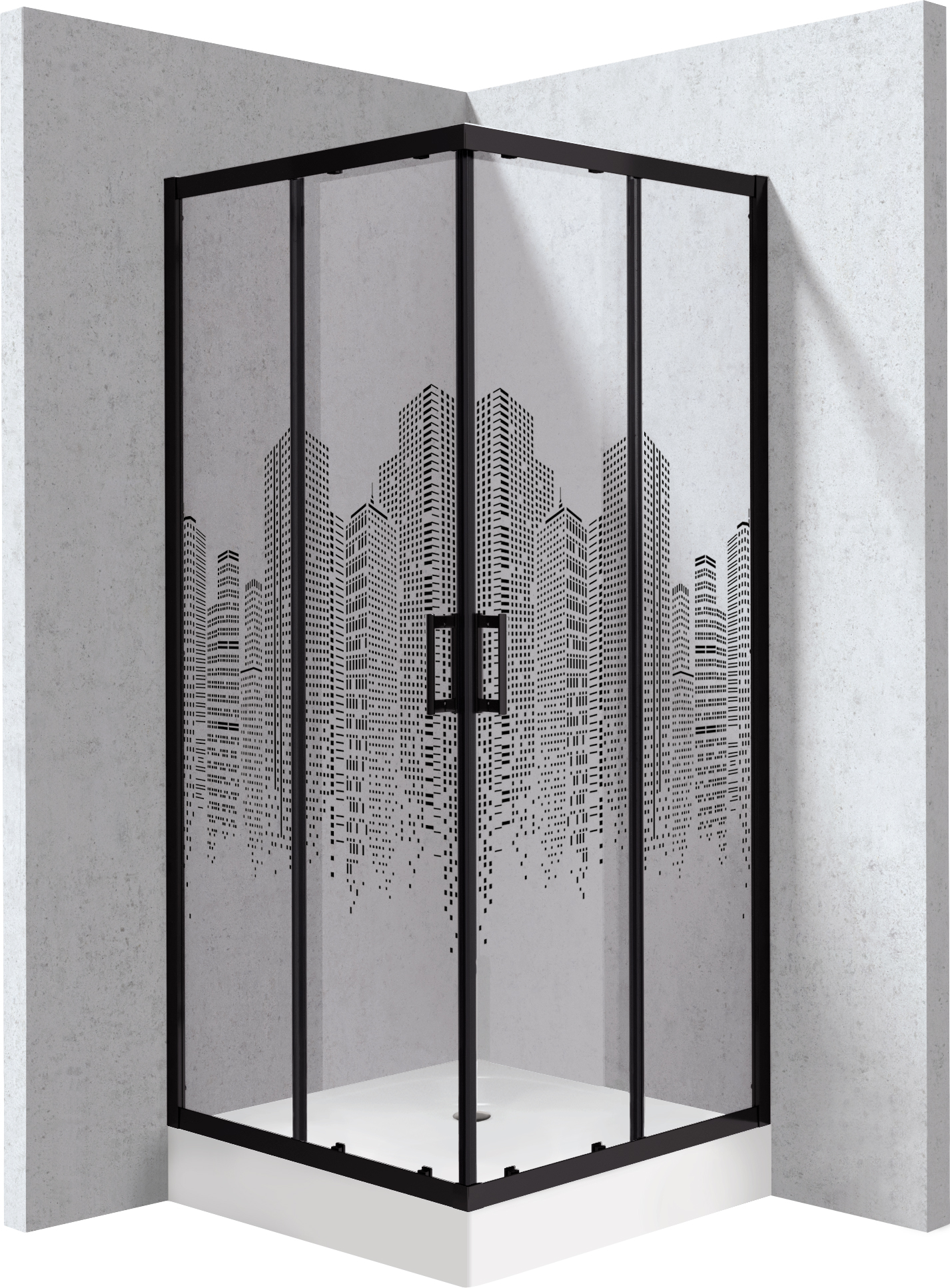 Deante Funkia Evo Duschkabinen-Set mit Duschwanne 90x90 cm quadratisch schwarz Matte/Glas mit Muster KYCZND99P