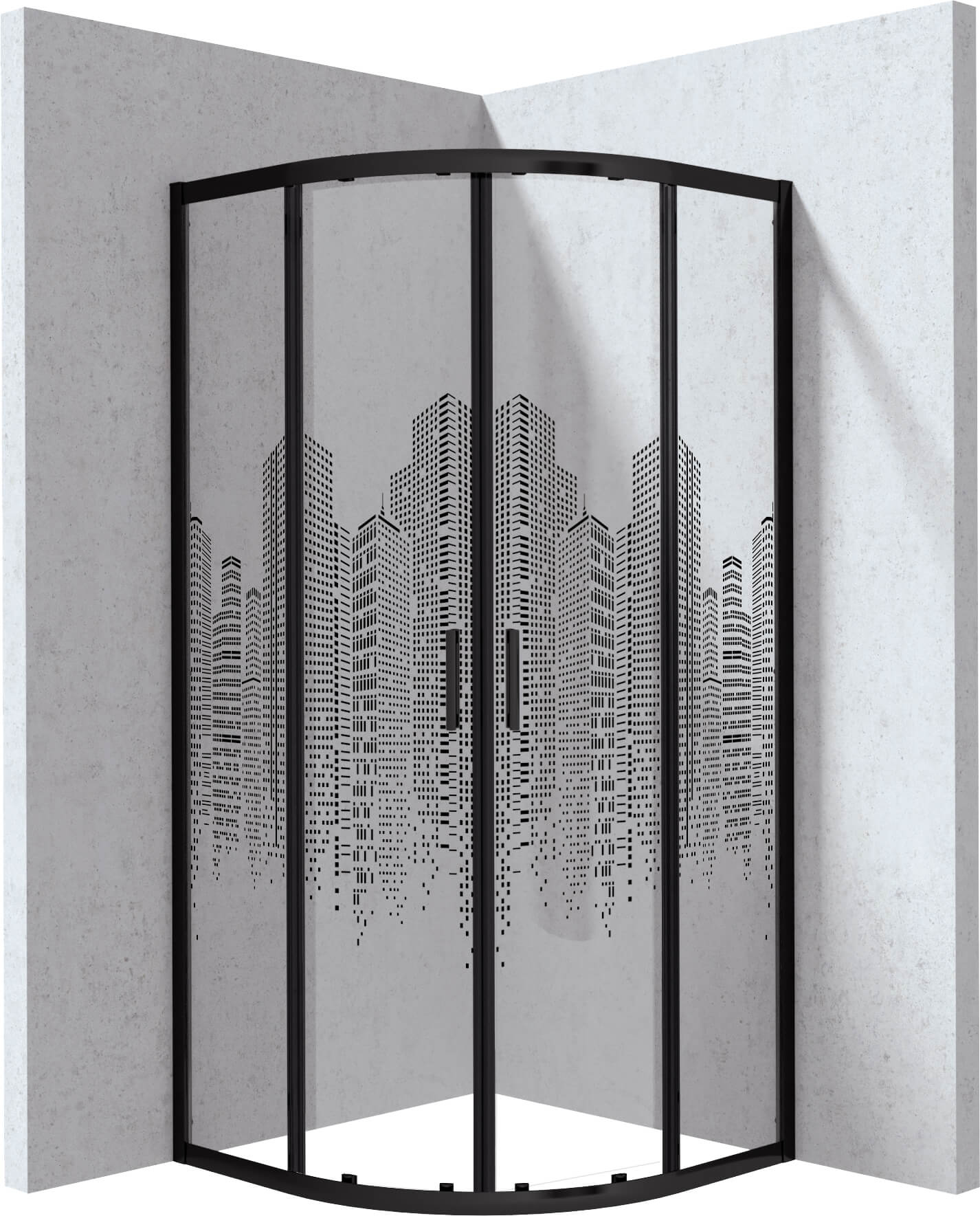 Deante Funkia Evo Duschkabine 90x90 cm halbrund schwarz Matte/Glas mit Muster KYPND99P