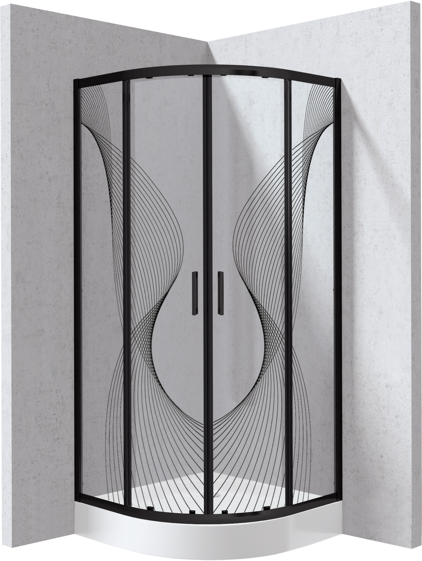 Deante Funkia Evo Duschkabinen-Set mit Duschwanne 80x80 cm halbrund schwarz Matte/Glas mit Muster KYPZNB88P