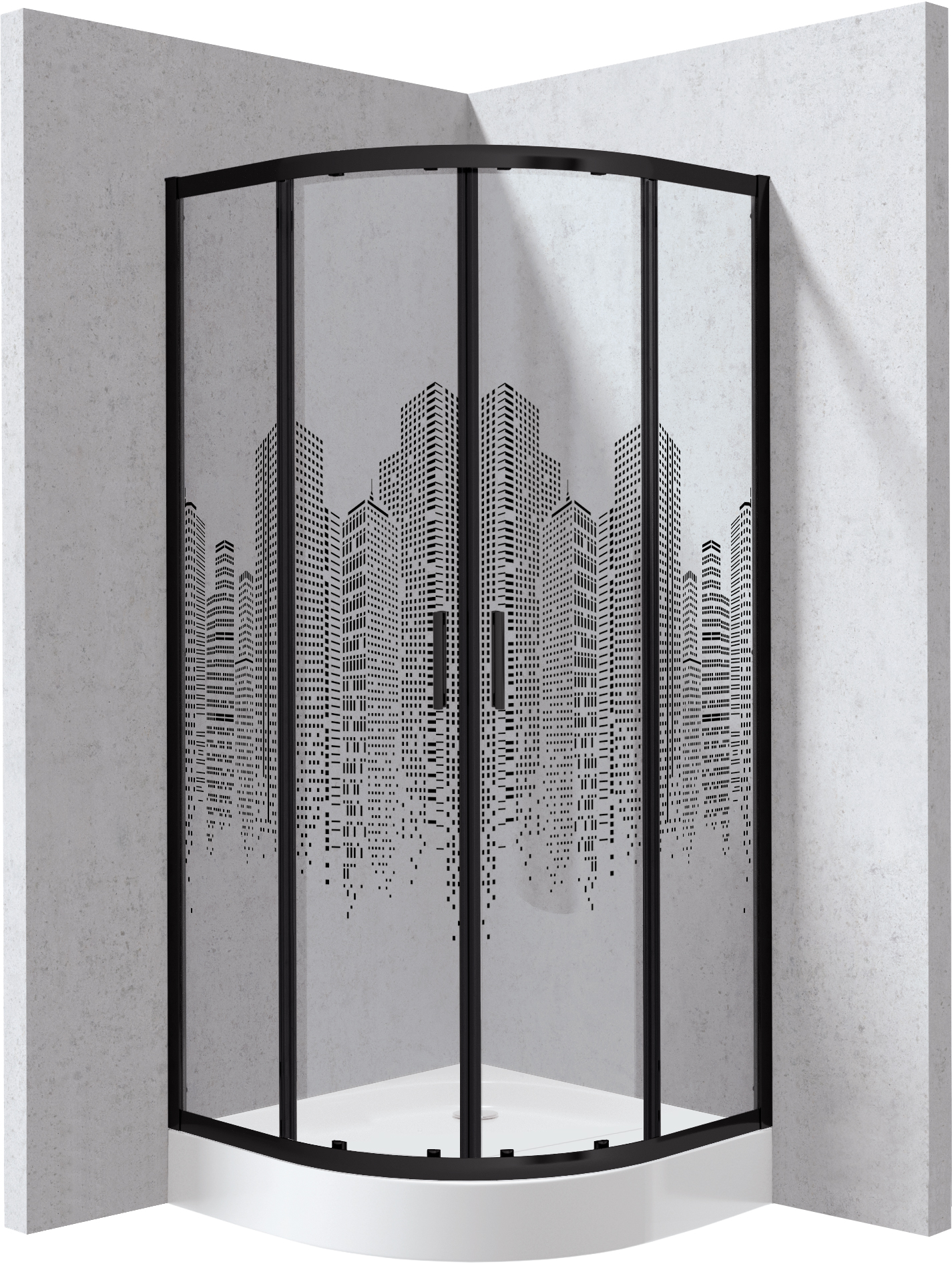 Deante Funkia Evo Duschkabinen-Set mit Duschwanne 80x80 cm halbrund schwarz Matte/Glas mit Muster KYPZND88P