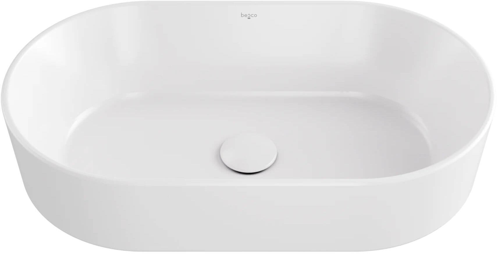 Besco Lova Waschbecken 53x31 cm oval Aufsatzwaschbecken weiß glanz UNC-53-LOB