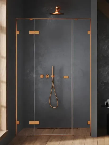 New Trendy Oxia Duschtüren 110 cm aufklappbar kupfer gebürstet/durchsichtiges Glas AXJ-0683