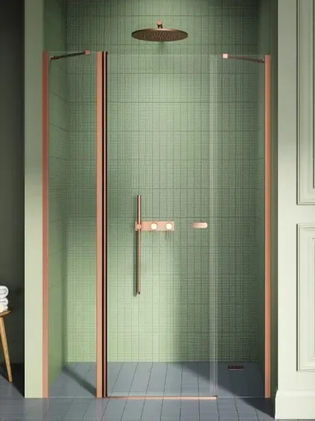 New Trendy New Soleo Duschtüren 110 cm aufklappbar kupfer gebürstet/durchsichtiges Glas D-0967A