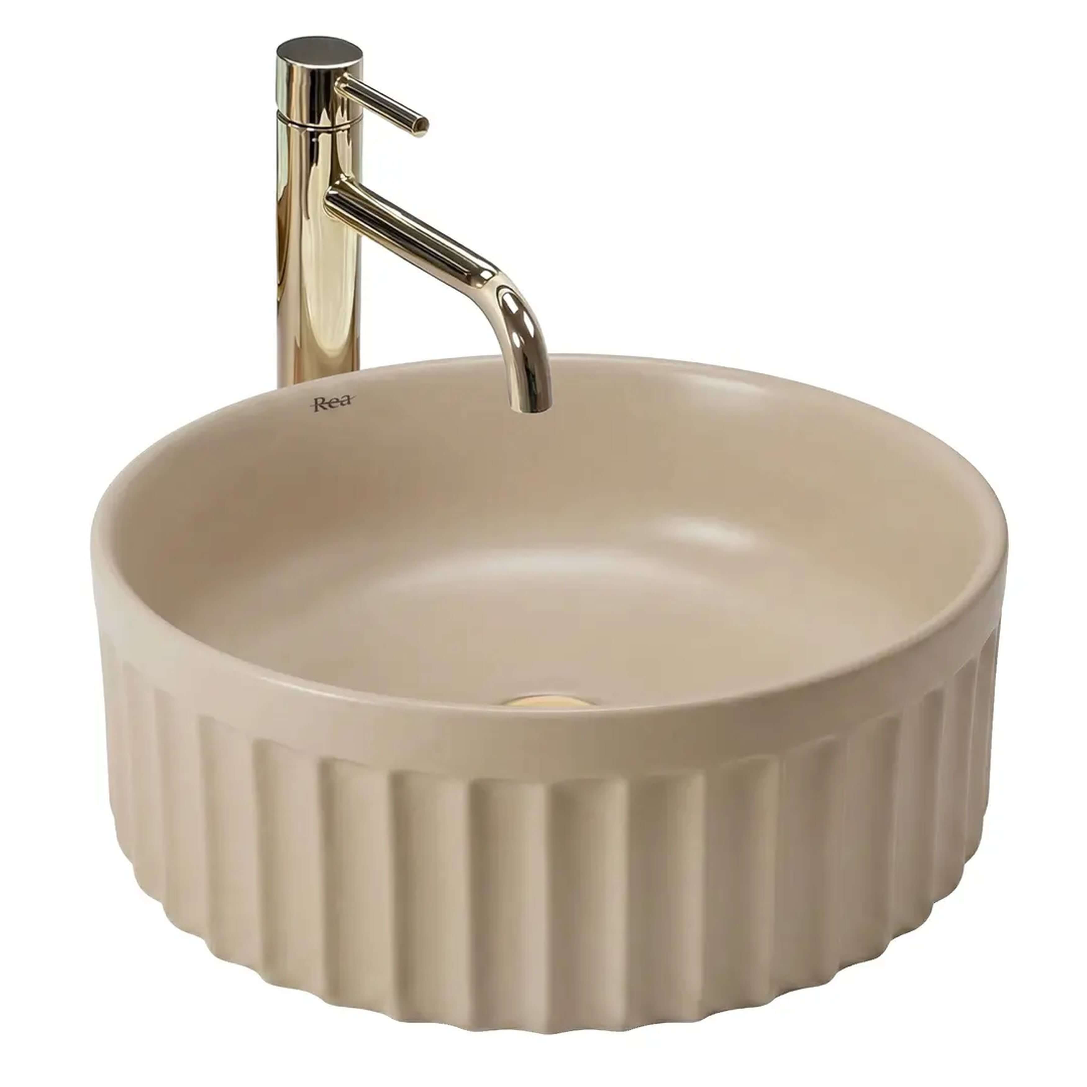 Rea Duo Waschbecken 38x38 cm rund Aufsatzwaschbecken braun/beige matte REA-U3603