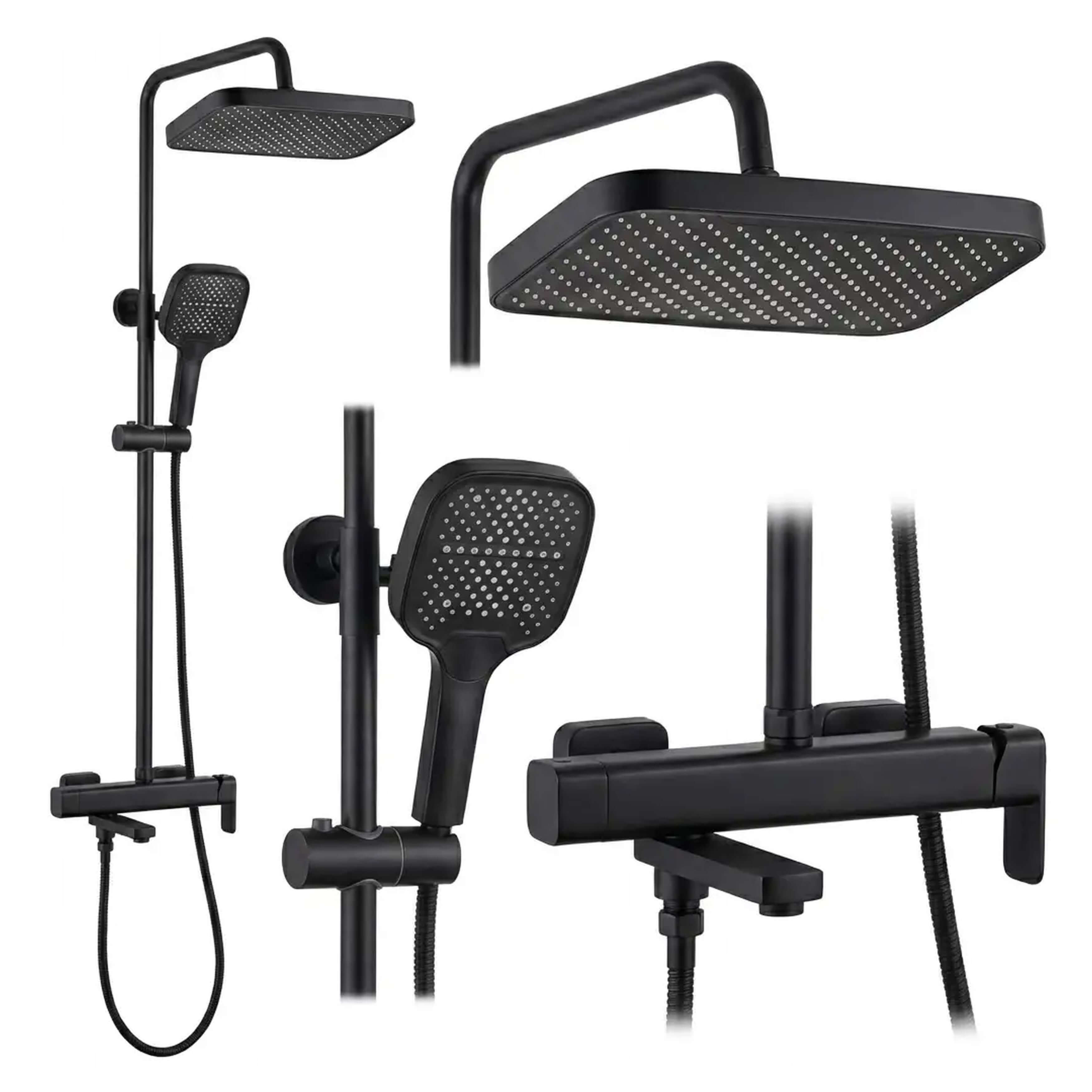 Rea Arlo Duschset Wandmontage mit Kopfbrause schwarz REA-P7440
