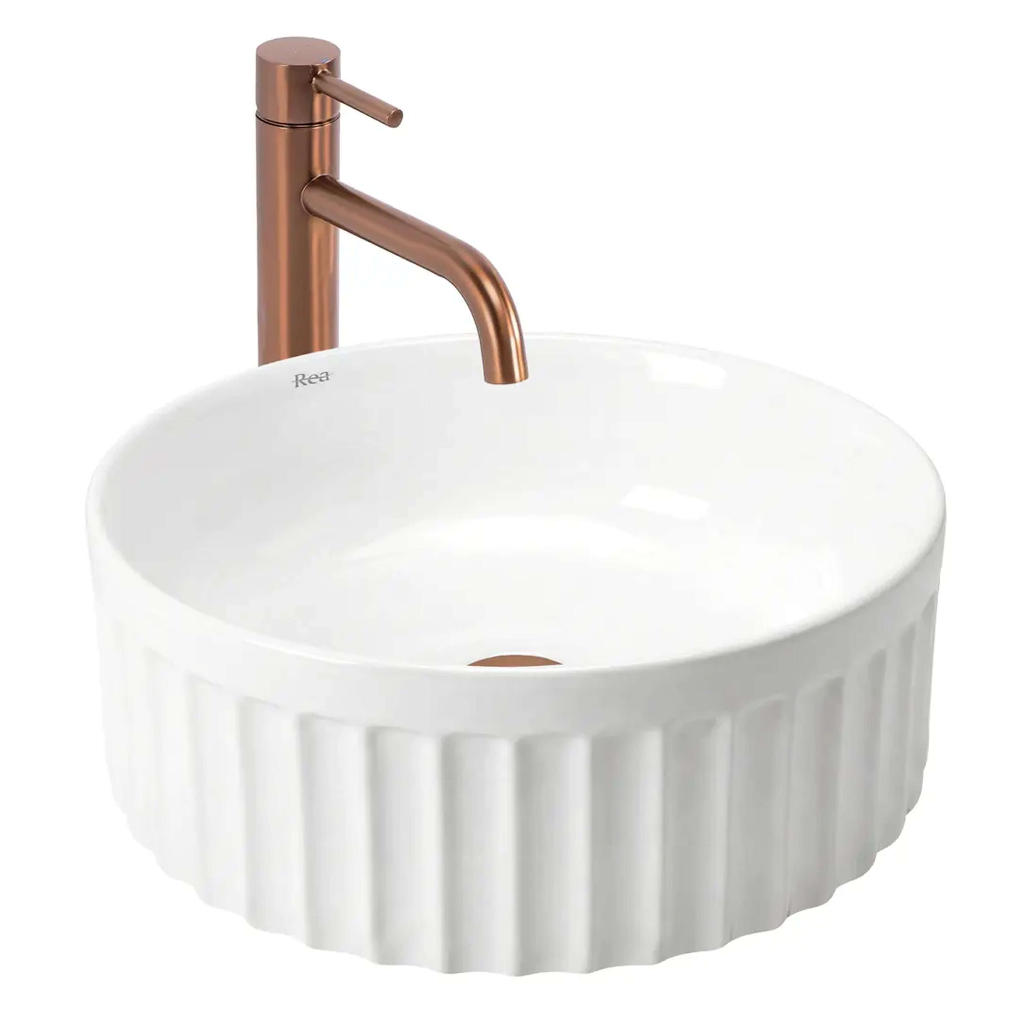 Rea Duo Waschbecken 38x38 cm rund Aufsatzwaschbecken weiß glanz REA-U3602