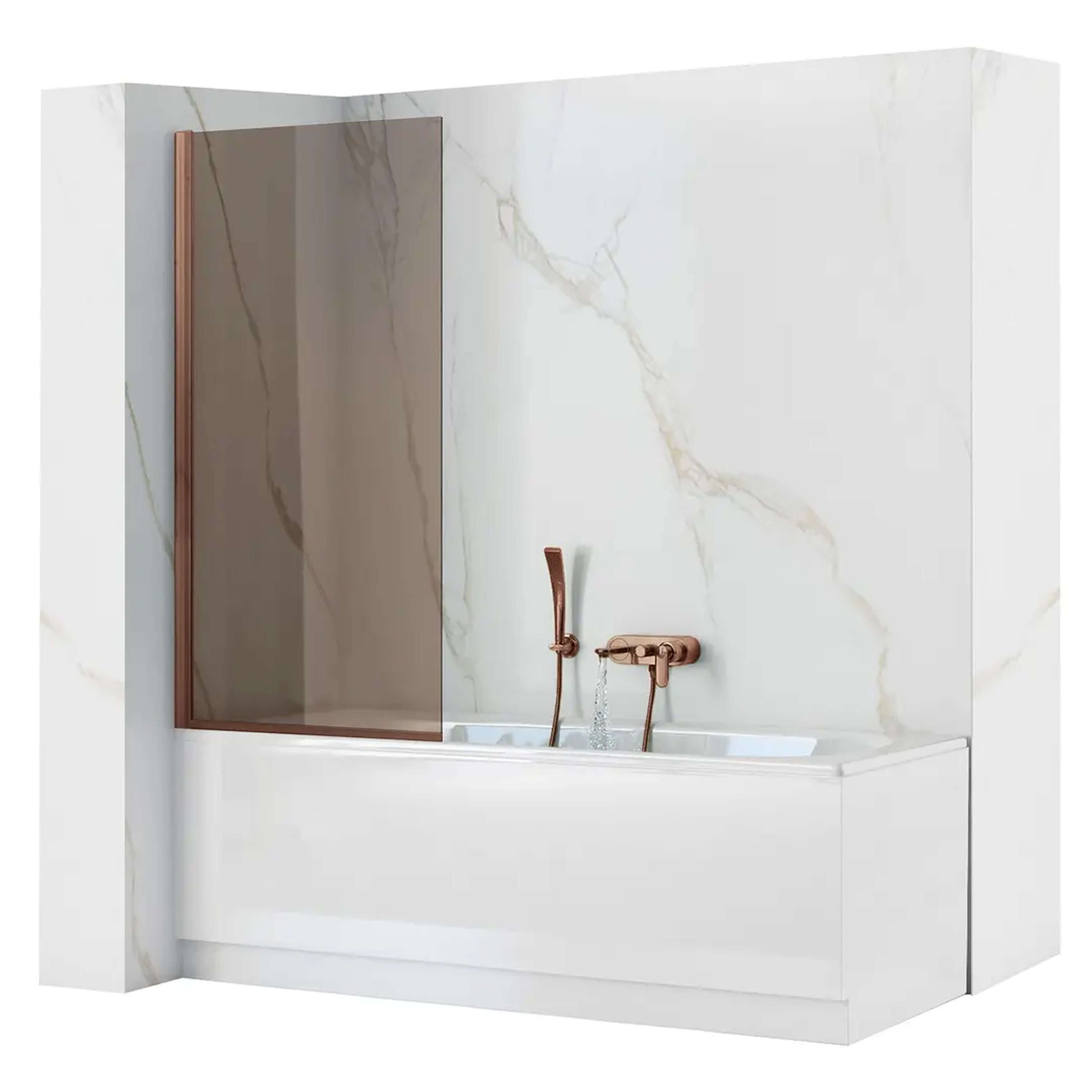 Rea Elegant Badewannenabtrennung 70 cm einteilig kupfer gebürstet/braunes Glas REA-W5694