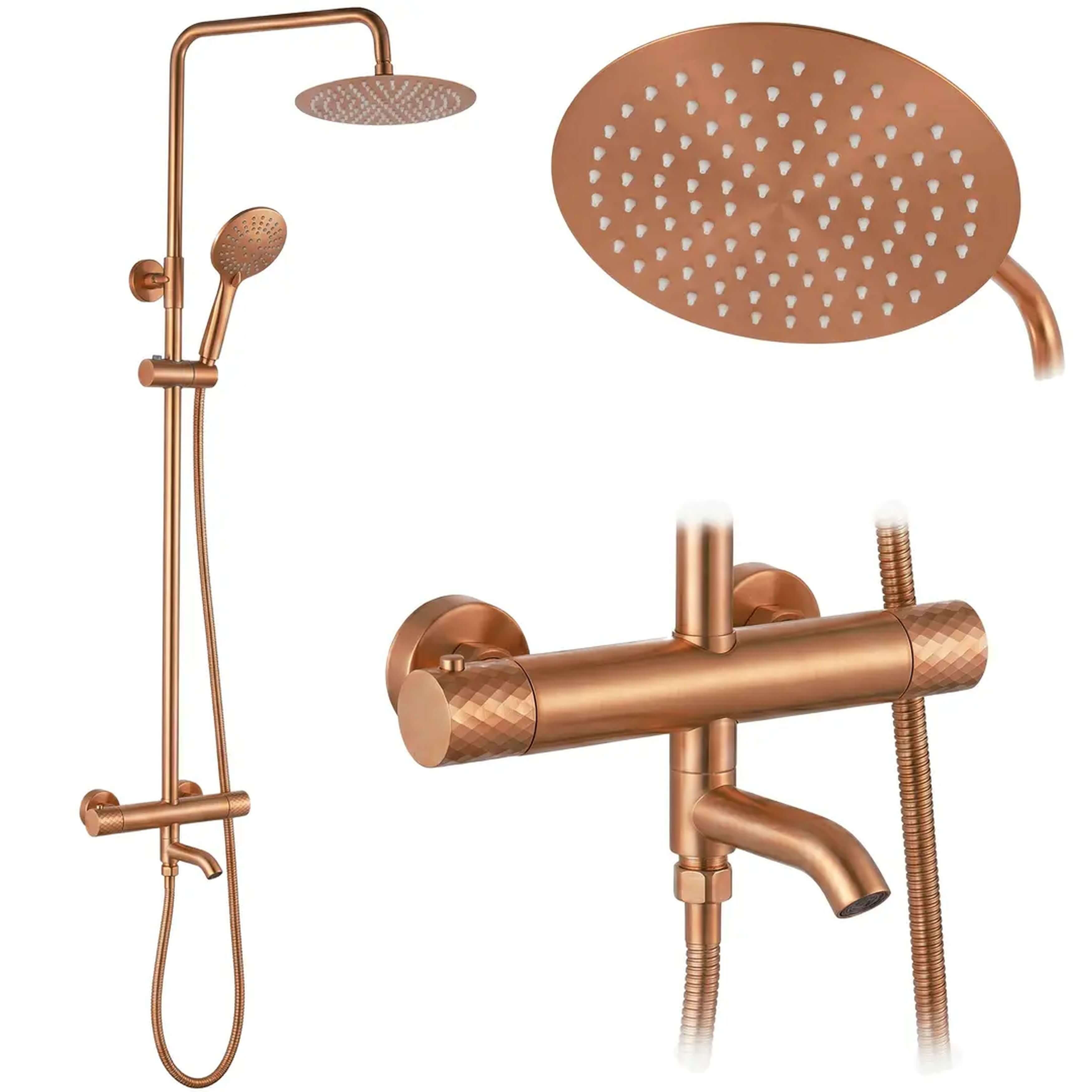 Rea Lungo Badewannen- und Duschset Wandmontage mit Thermostat mit Kopfbrause kupfer REA-P5964