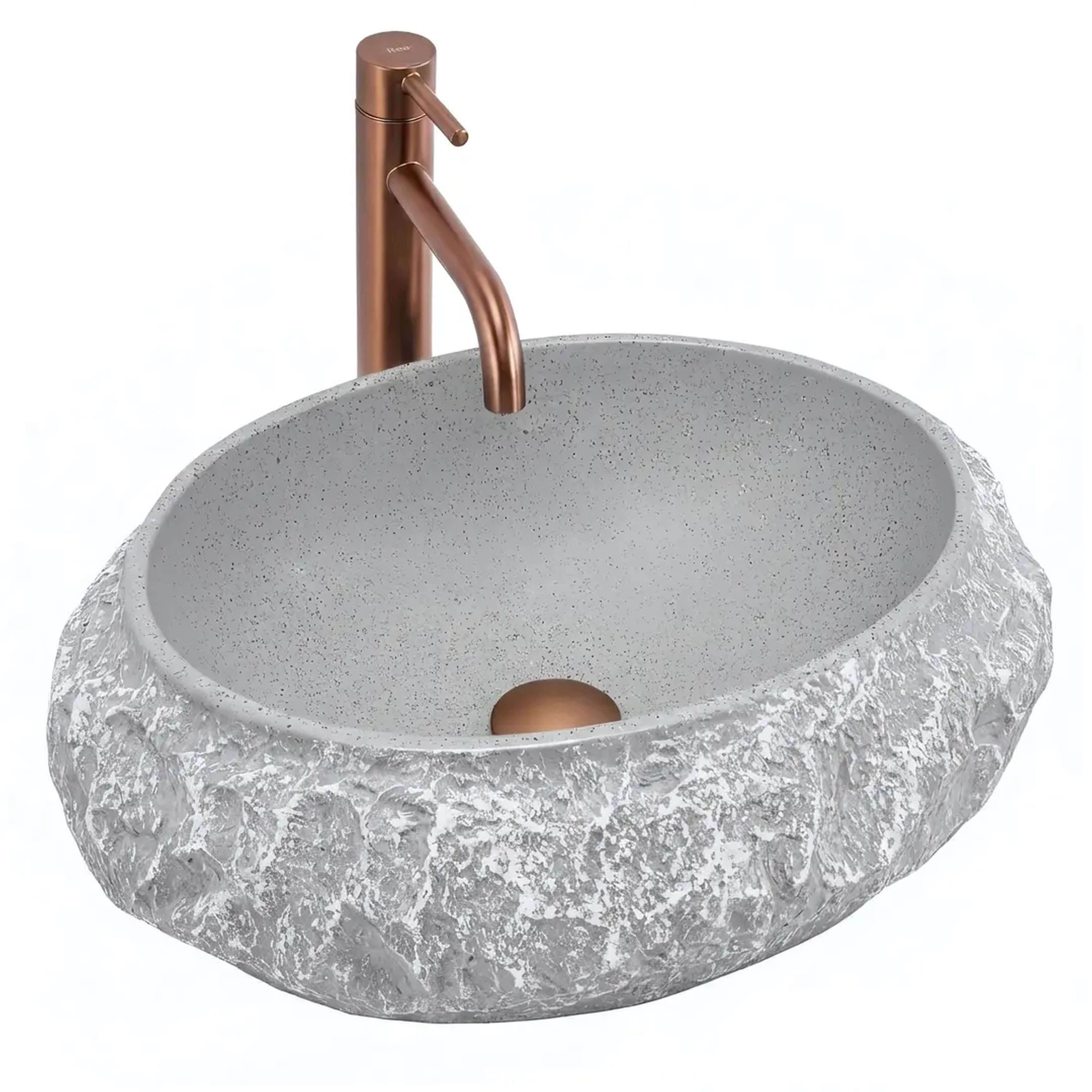 Rea Mika Waschbecken 50x38 cm oval Aufsatzwaschbecken grauer Stein-braun/beige matte REA-U0633