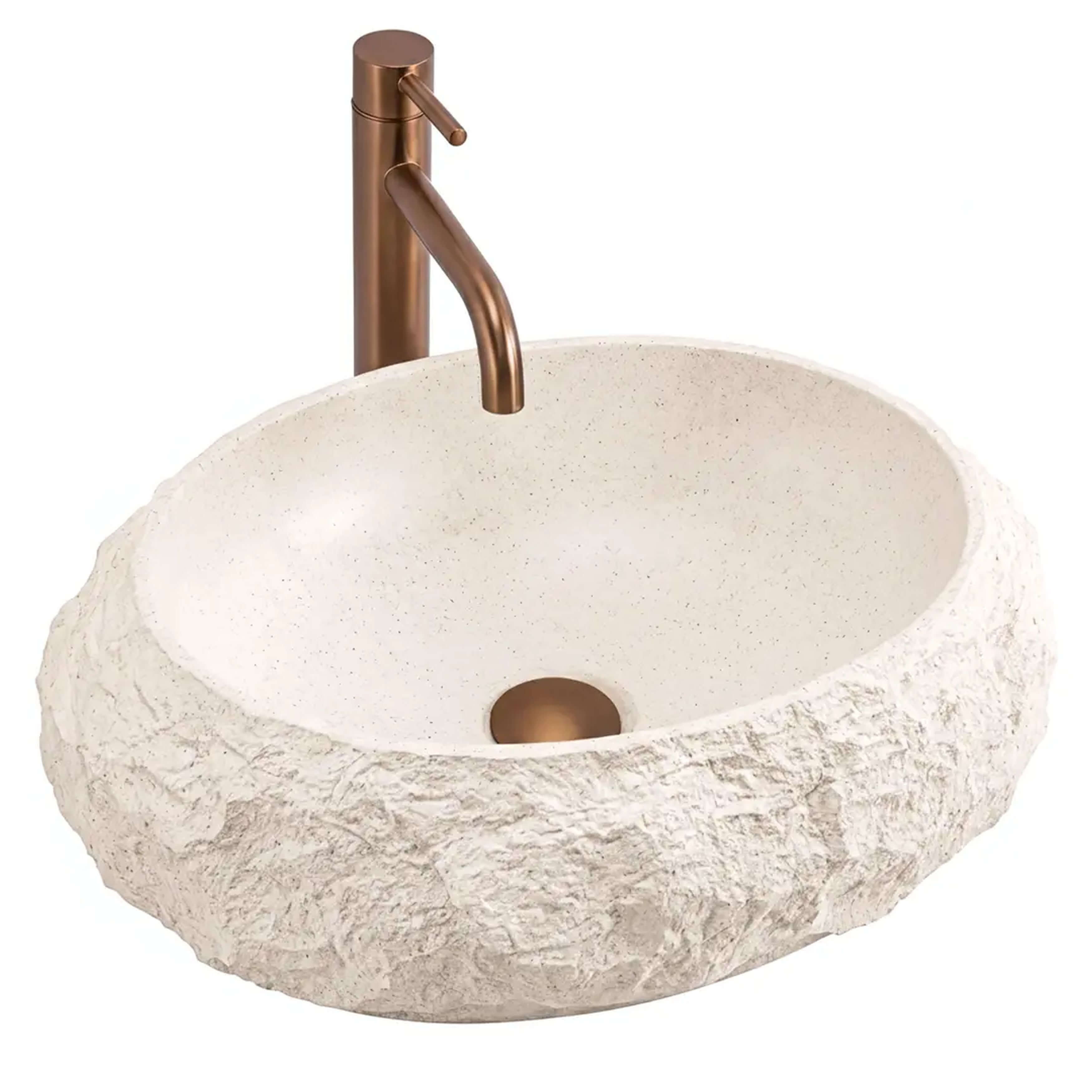 Rea Mika Waschbecken 50x38 cm oval Aufsatzwaschbecken grauer Stein-braun/beige matte REA-U7347