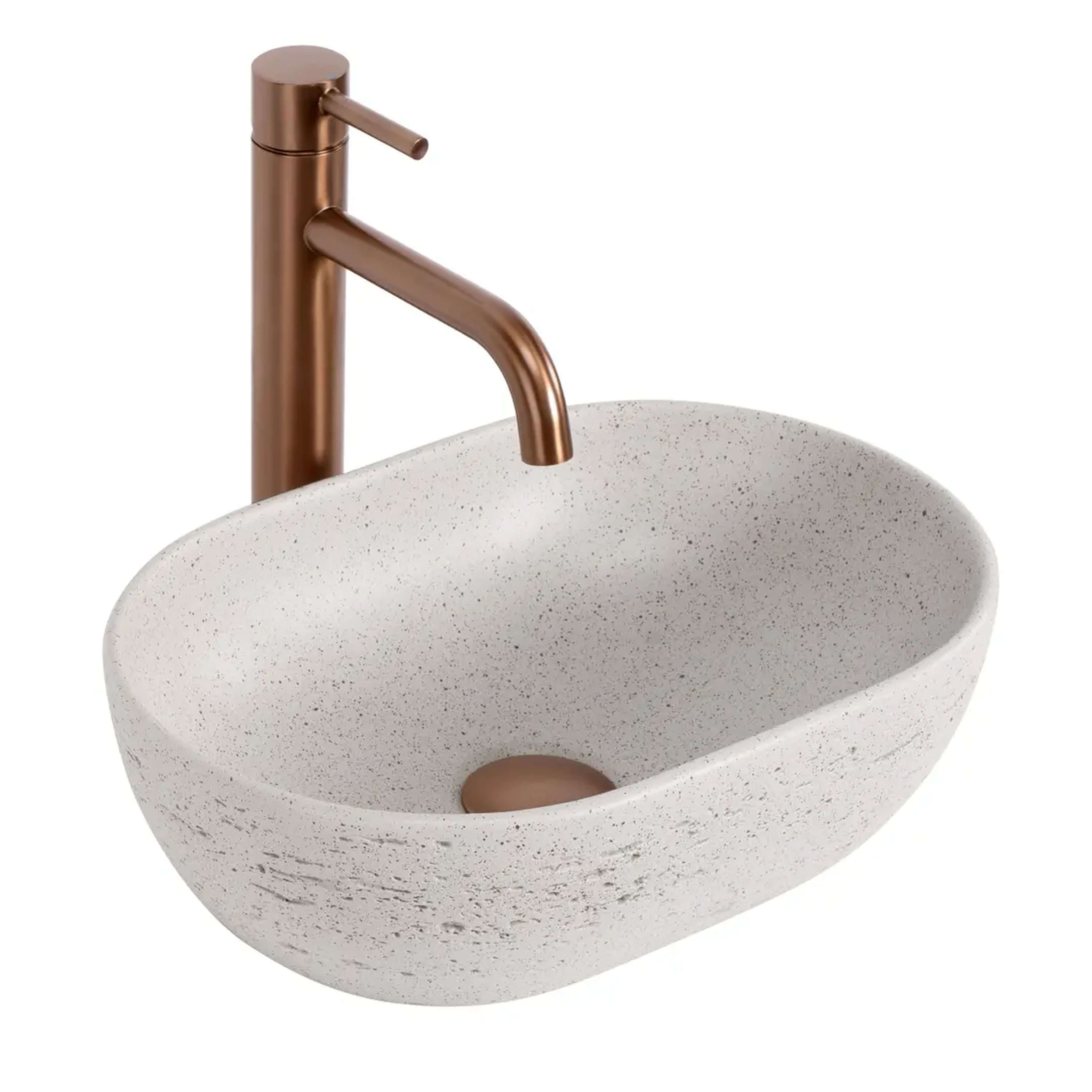 Rea Mira Waschbecken 37.5x25.5 cm oval Aufsatzwaschbecken grauer Stein-braun/beige matte REA-U3224
