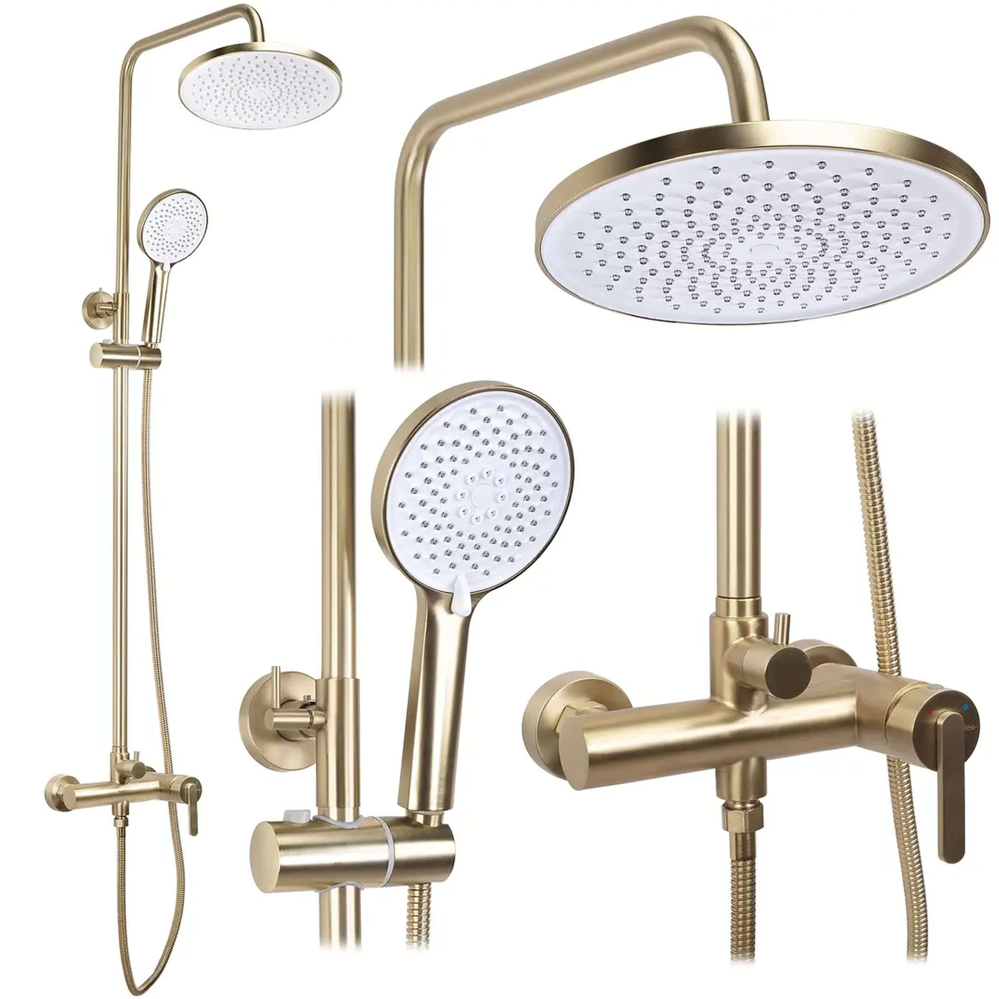 Rea Ontario Duschset Wandmontage mit Kopfbrause gold REA-P9494