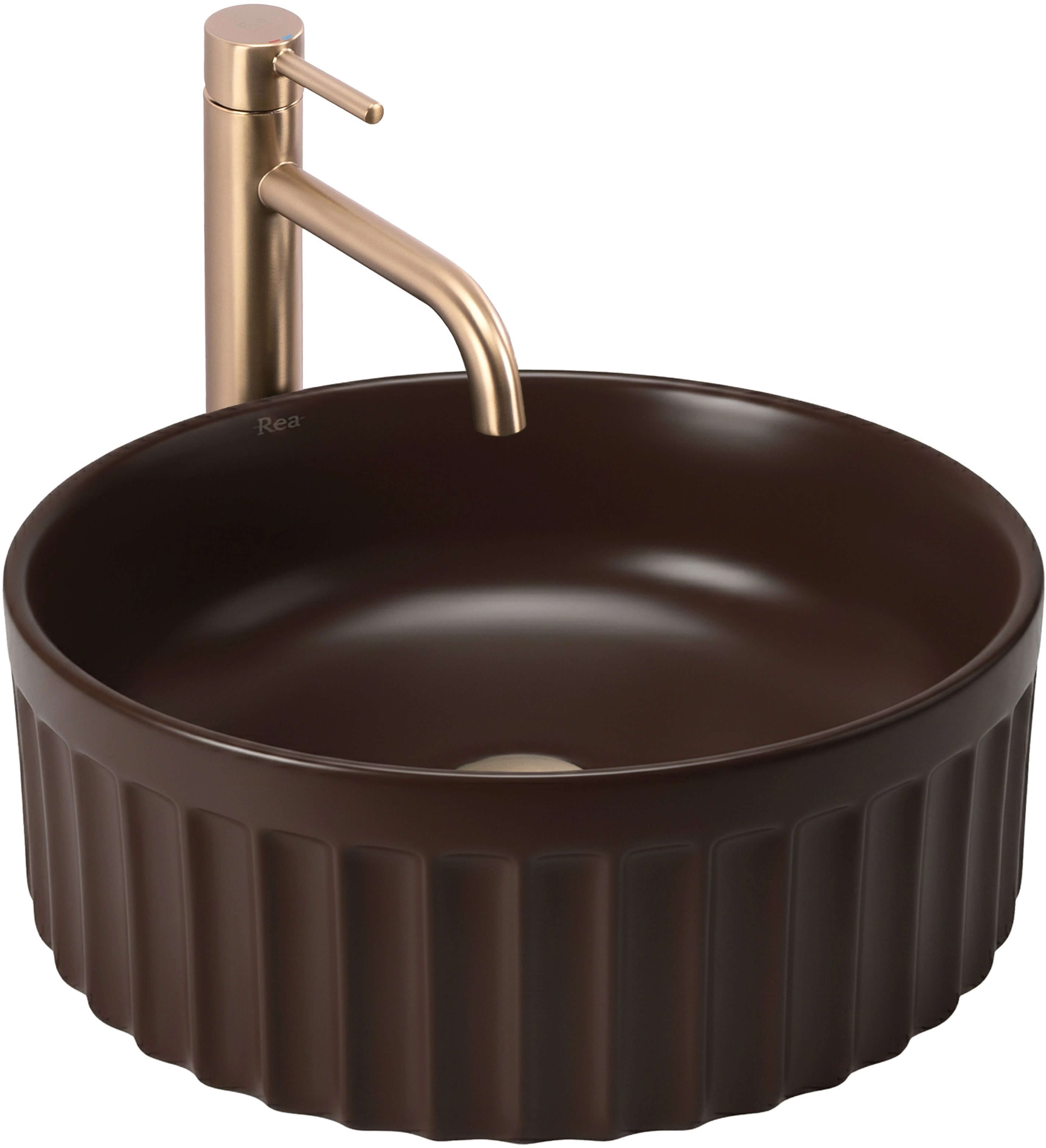 Rea Duo Waschbecken 38x38 cm rund Aufsatzwaschbecken braun/beige matte REA-U3604