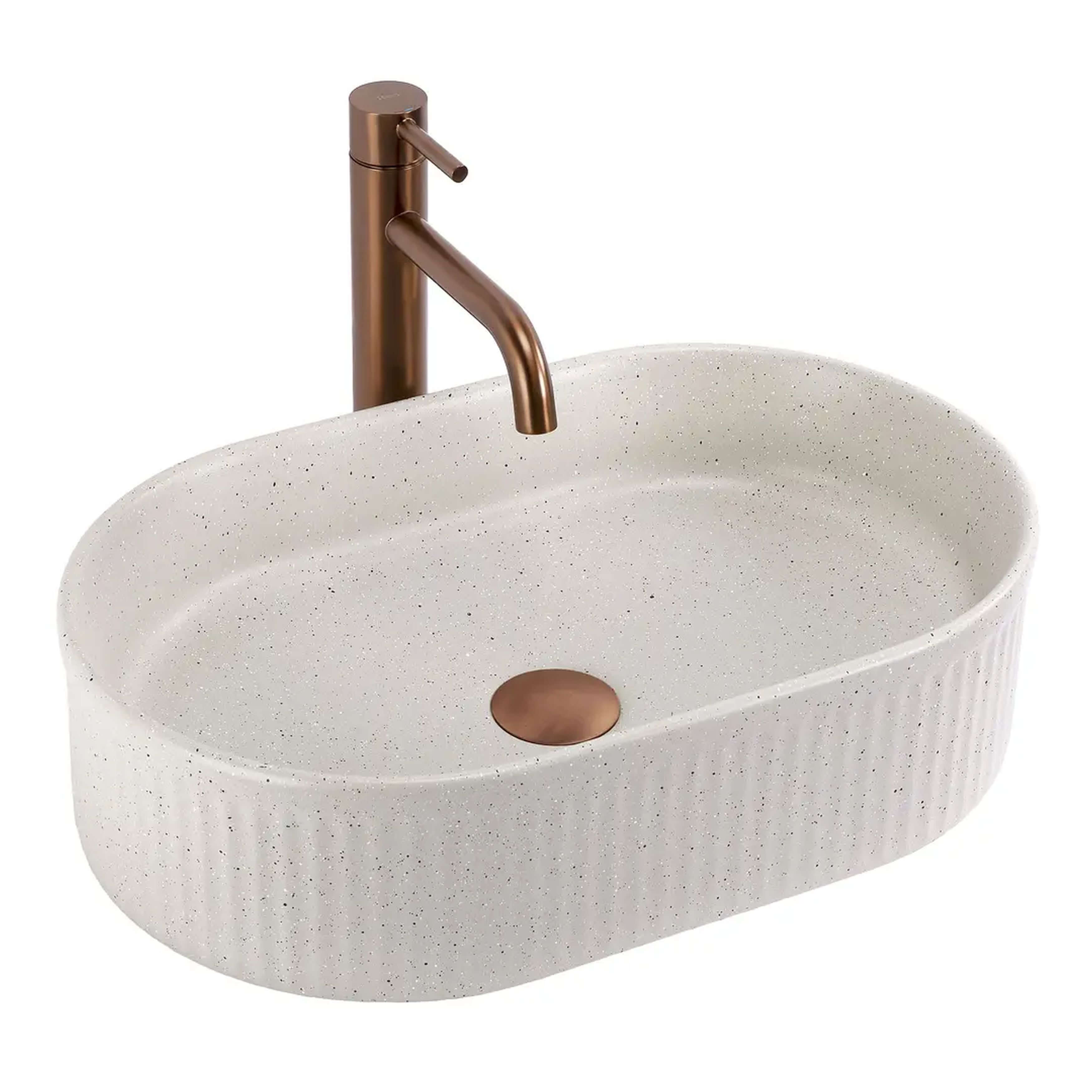 Rea Vanda Waschbecken 49x31 cm oval Aufsatzwaschbecken grauer Stein-braun/beige matte REA-U7342