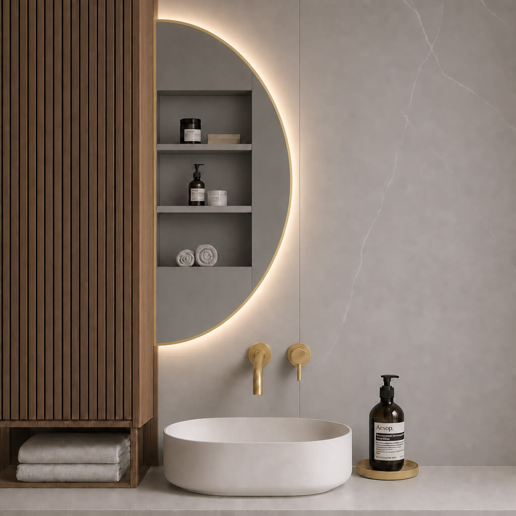 Baltica Design Aluma Spiegel 50x100 cm mit Beleuchtung gold 5904107934525
