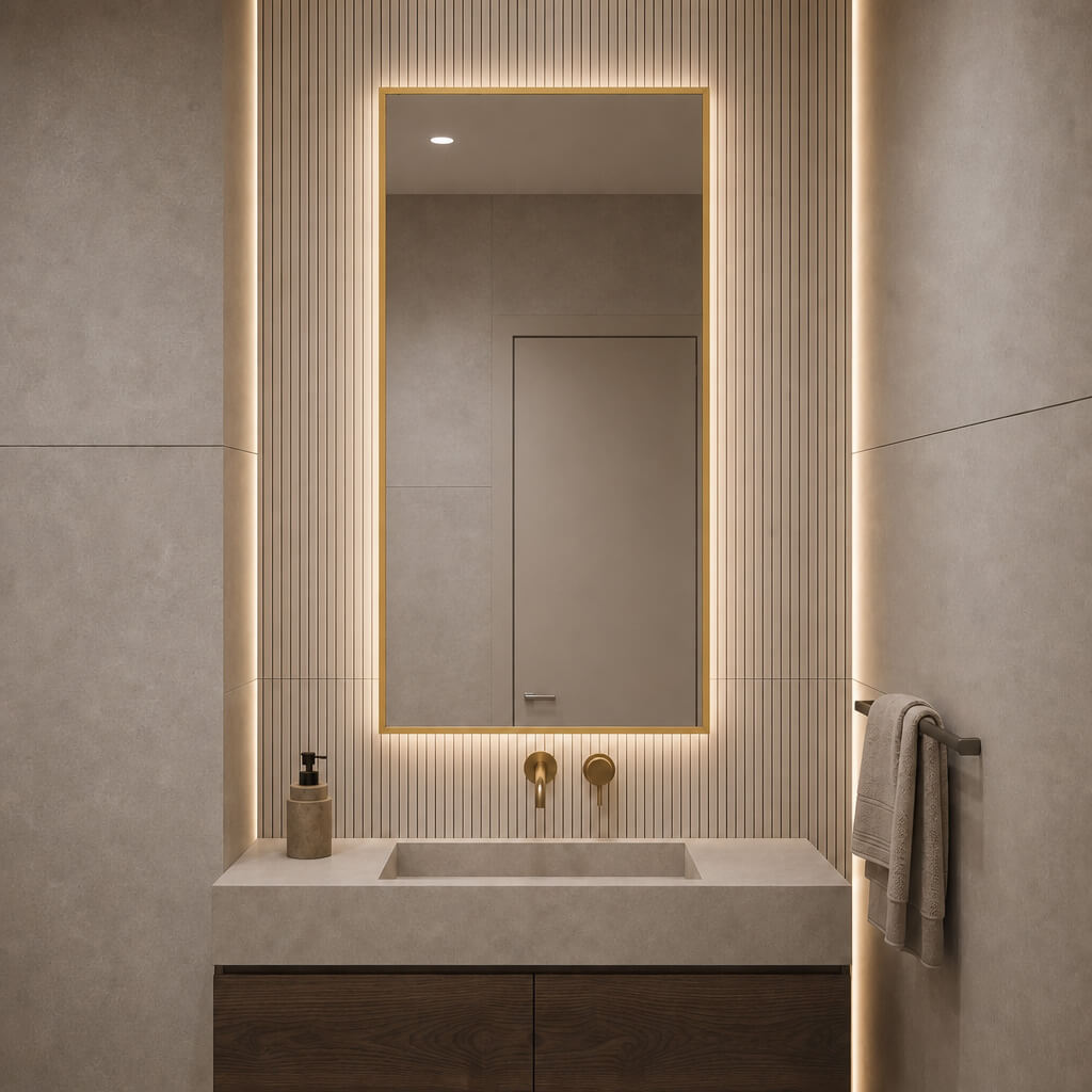 Baltica Design Aluma Spiegel 60x80 cm rechteckig mit Beleuchtung gold 5904107934273