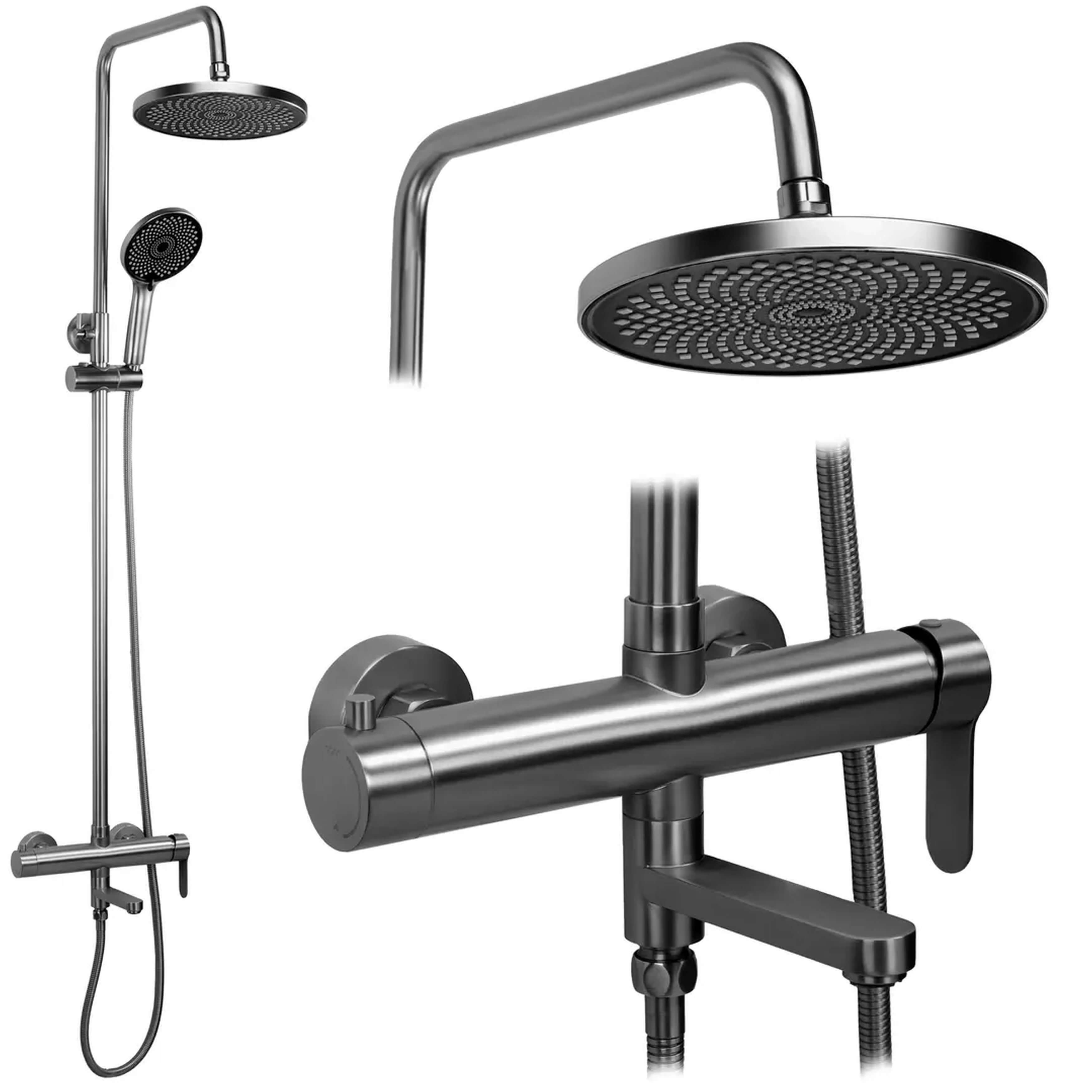 Rea Arcos Duschset Wandmontage mit Kopfbrause graphit REA-P8929