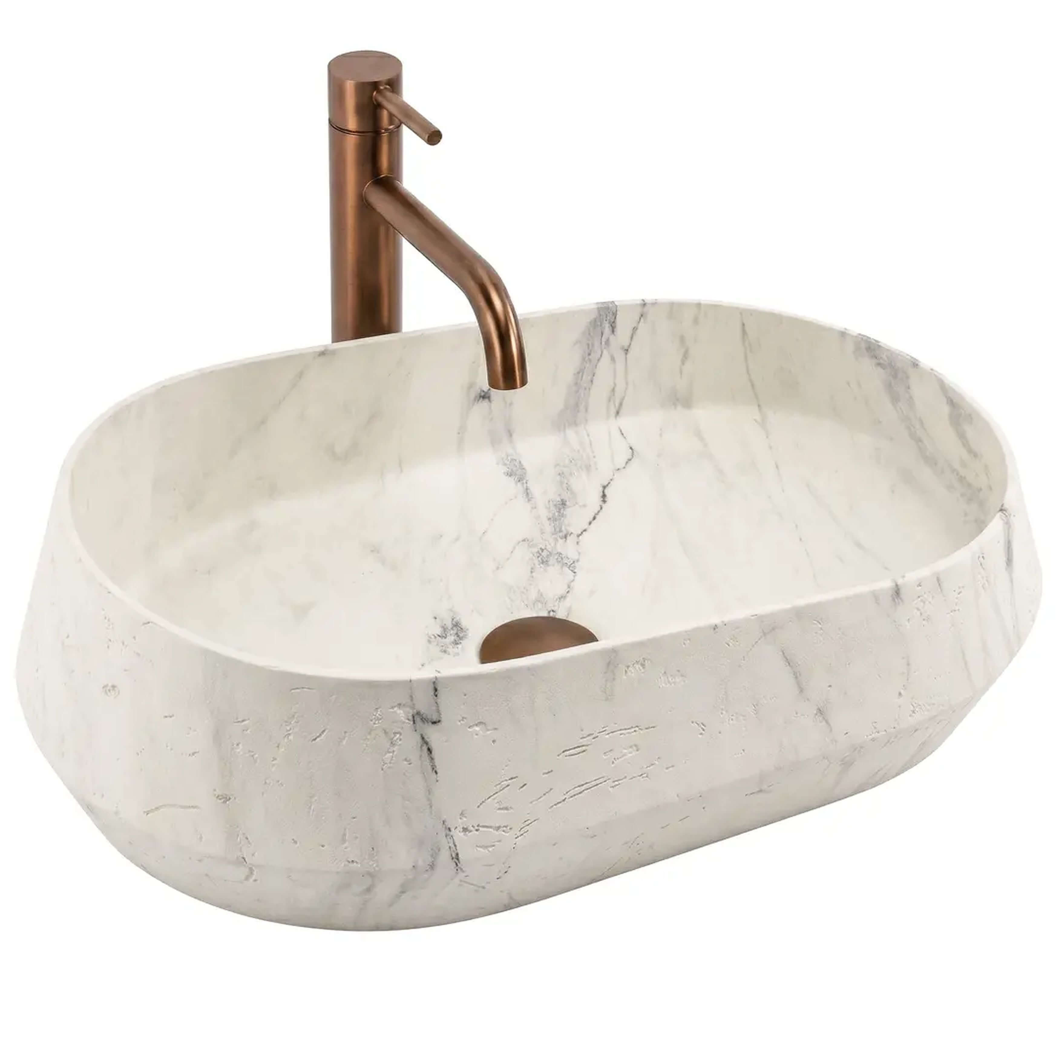 Rea Dune Waschbecken 59x38 cm Aufsatzwaschbecken grauer Stein-braun/beige matte REA-U3539