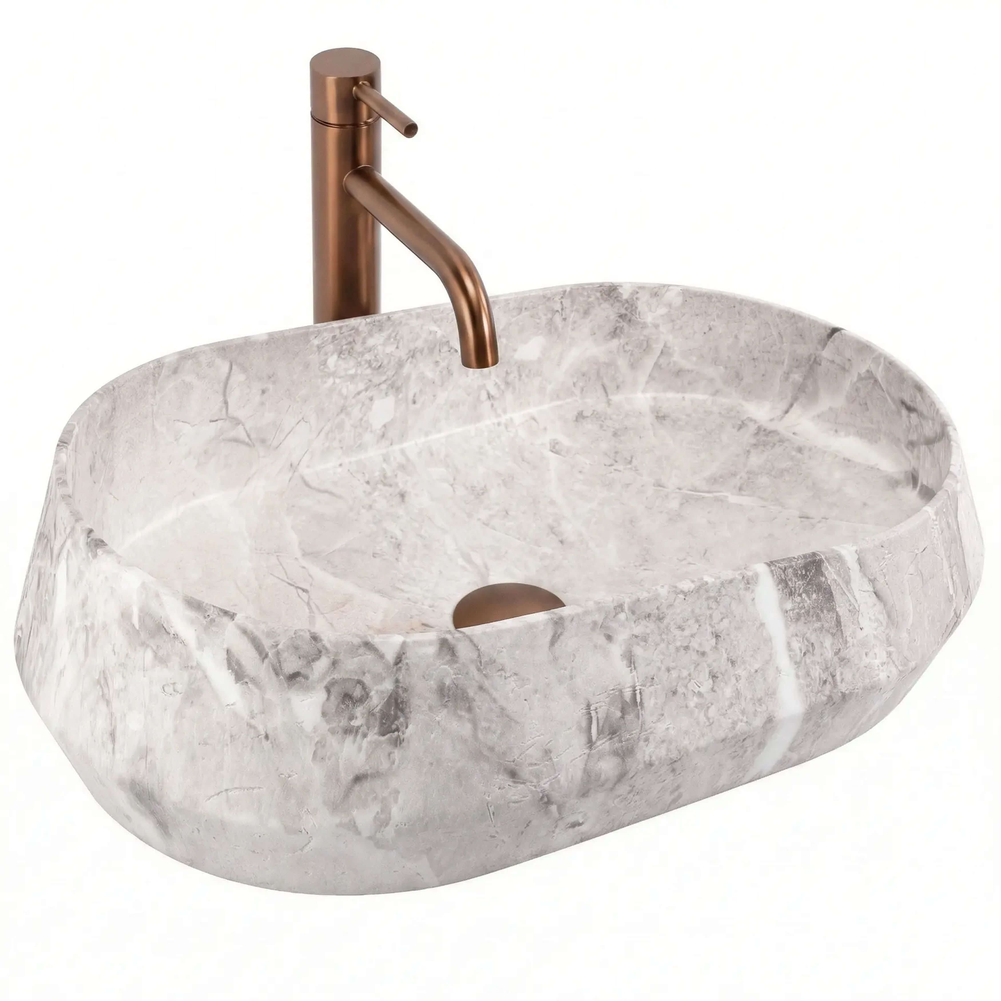 Rea Dune Waschbecken 59x38 cm Aufsatzwaschbecken grauer Stein matte REA-U0643