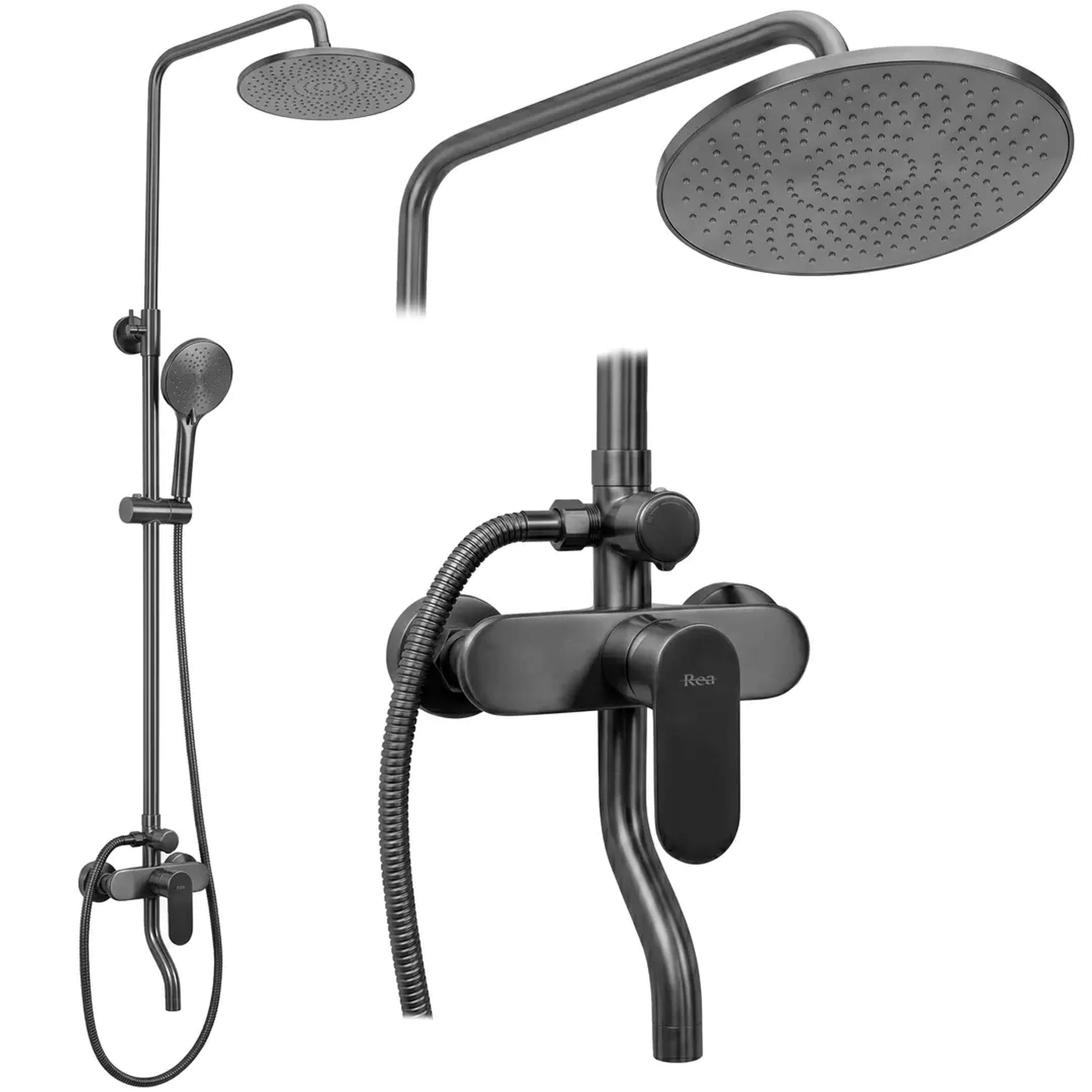 Rea Drop Duschset Wandmontage mit Kopfbrause graphit REA-P7622