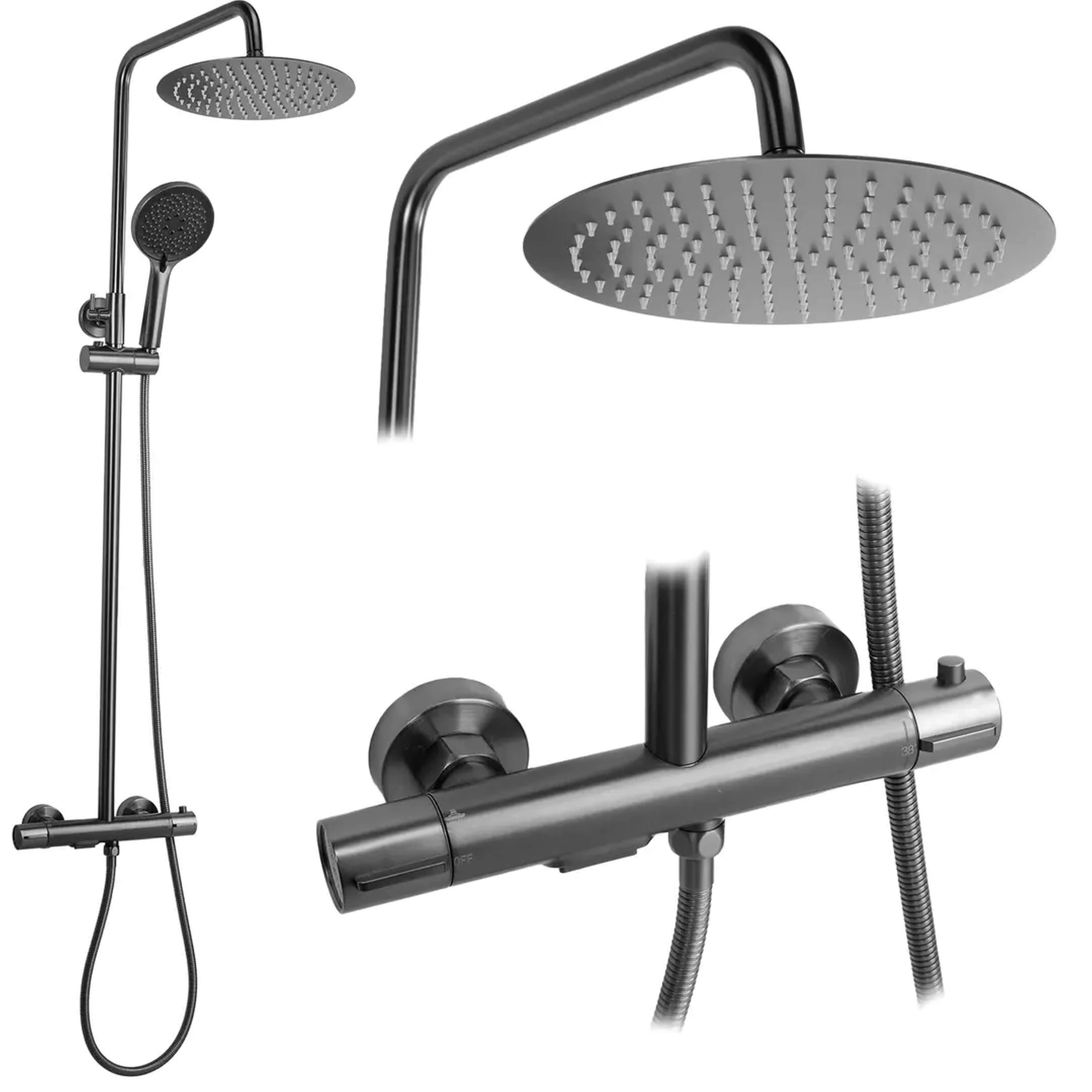Rea Drop Duschset Wandmontage mit Thermostat mit Kopfbrause graphit REA-P7623