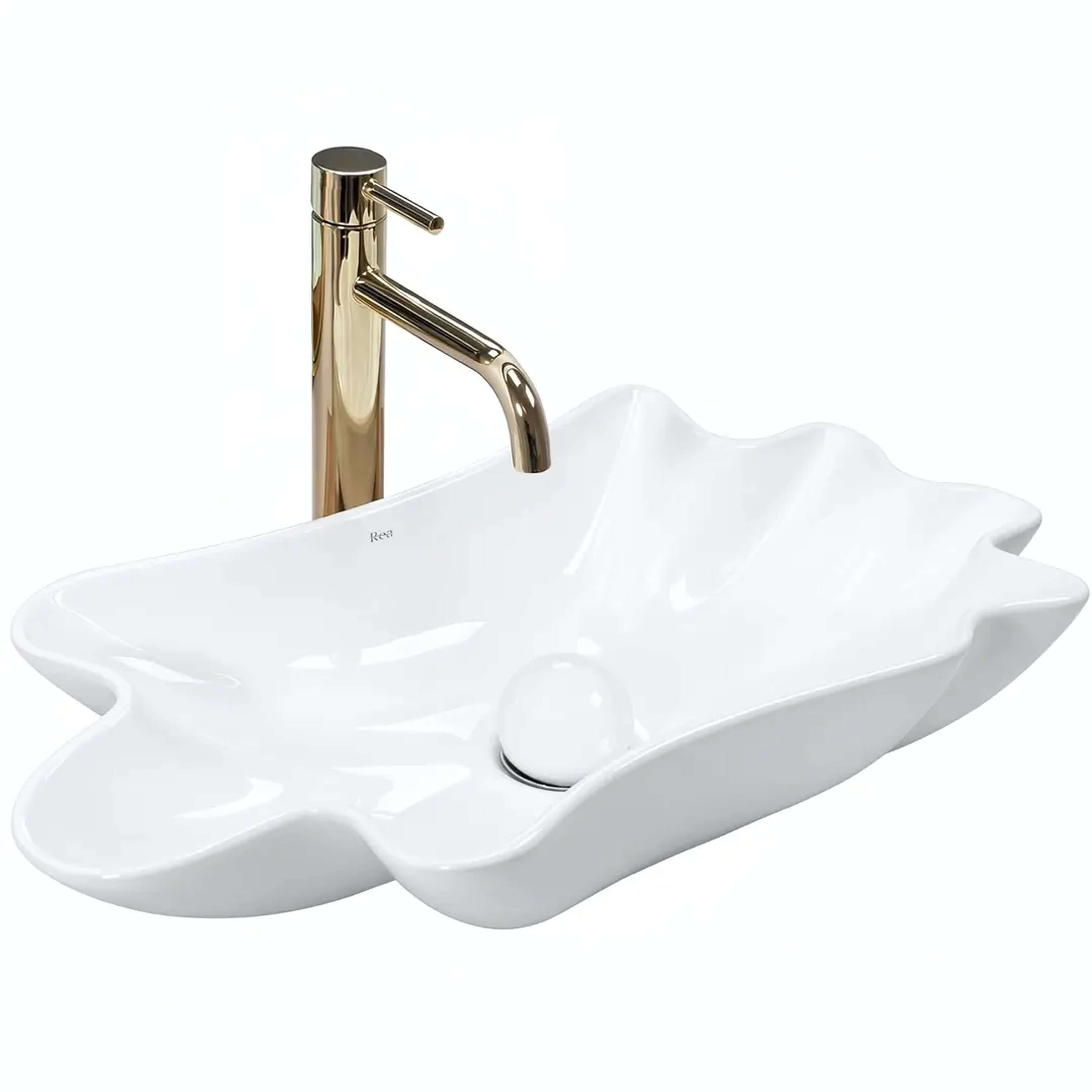 Rea Infinity Waschbecken mit Ablaufstopfen 62x33 cm Aufsatzwaschbecken weiß glanz REA-U3607