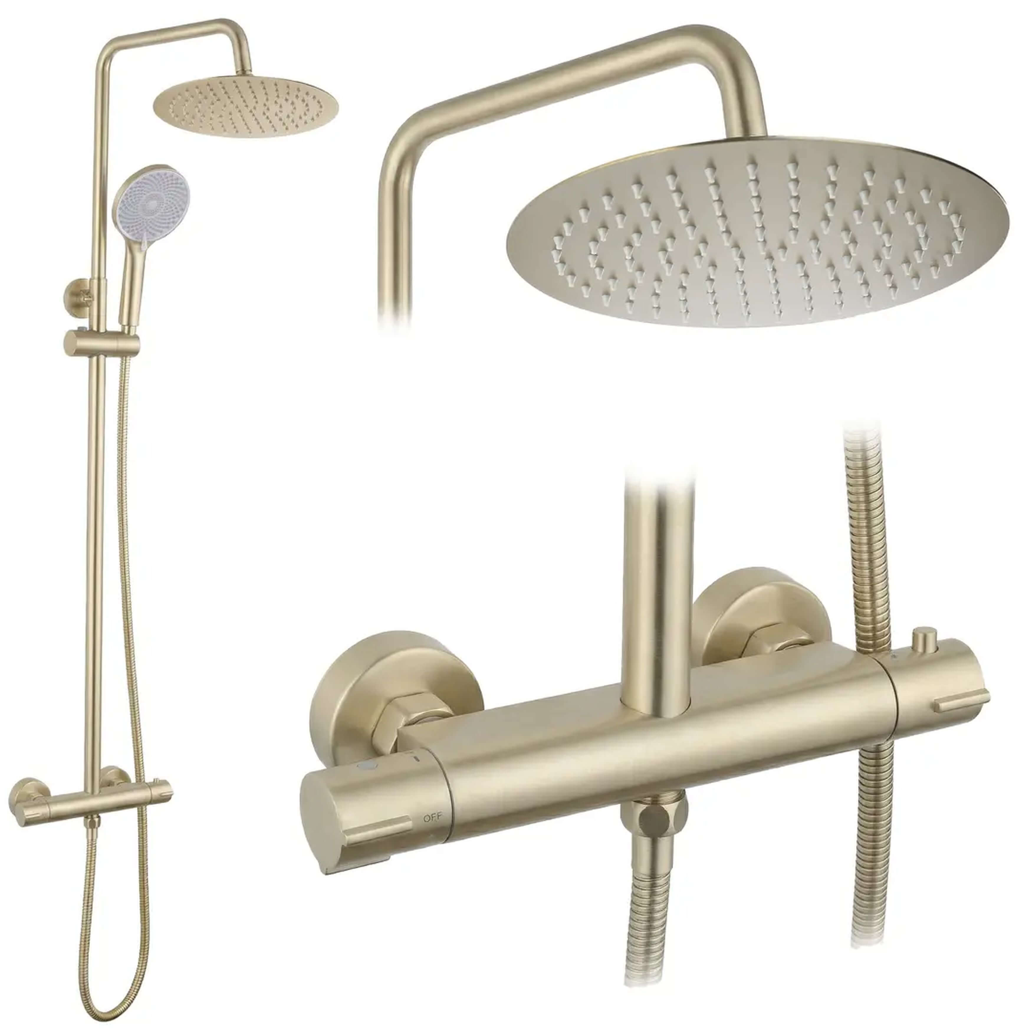 Rea Lungo Duschset Wandmontage mit Thermostat mit Kopfbrause gold REA-P6730