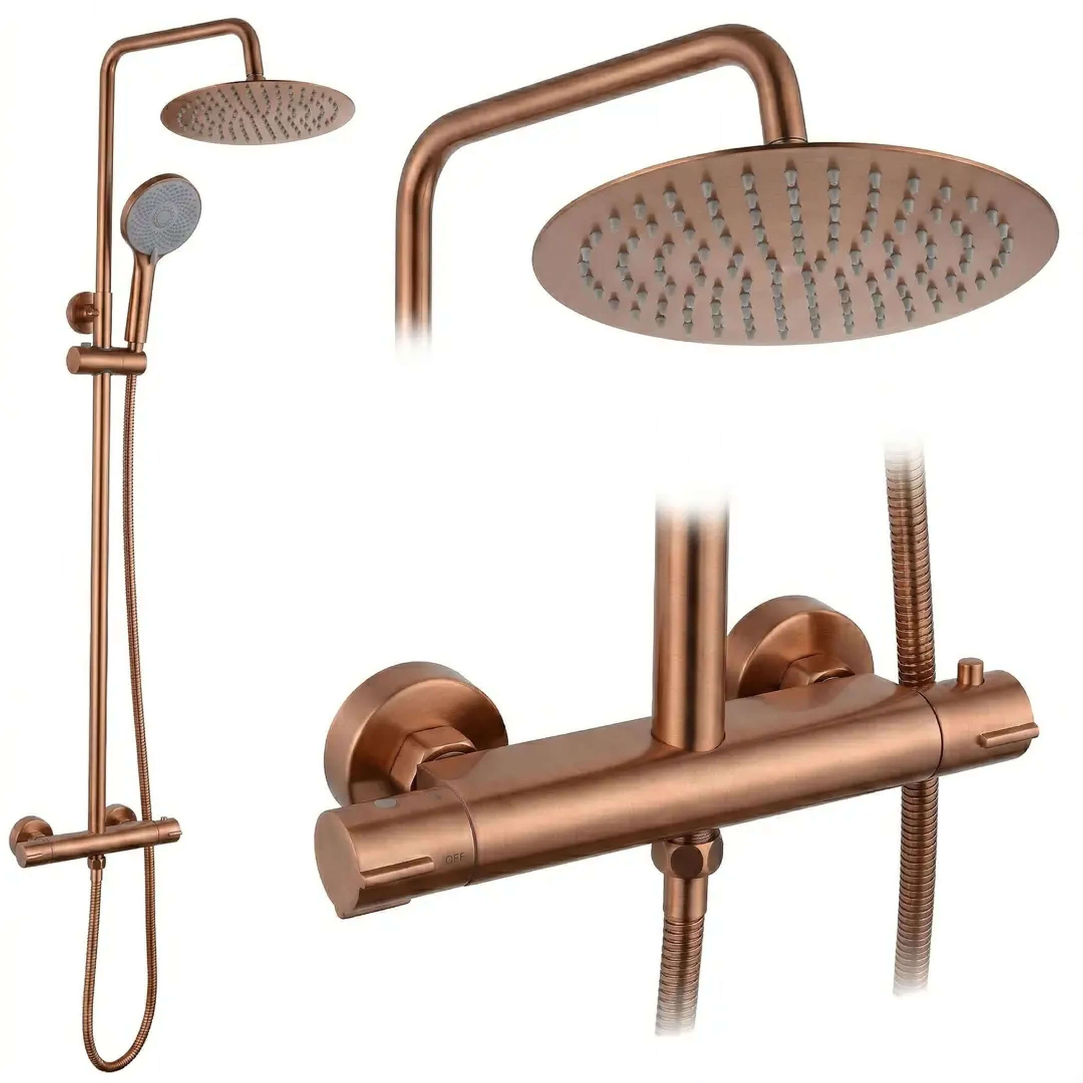 Rea Lungo Duschset Wandmontage mit Thermostat mit Kopfbrause kupfer REA-P6734