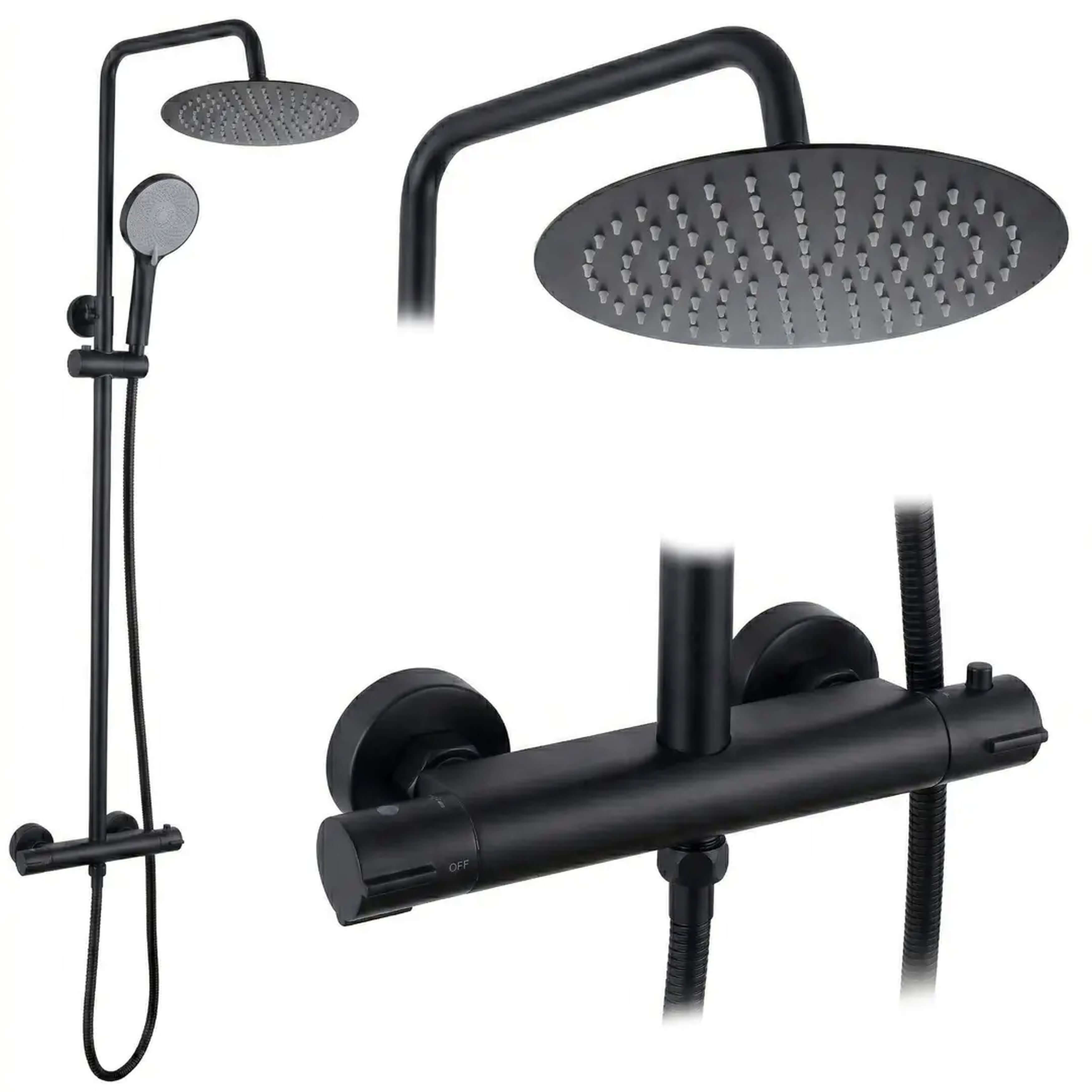 Rea Lungo Duschset Wandmontage mit Thermostat mit Kopfbrause schwarz REA-P6733