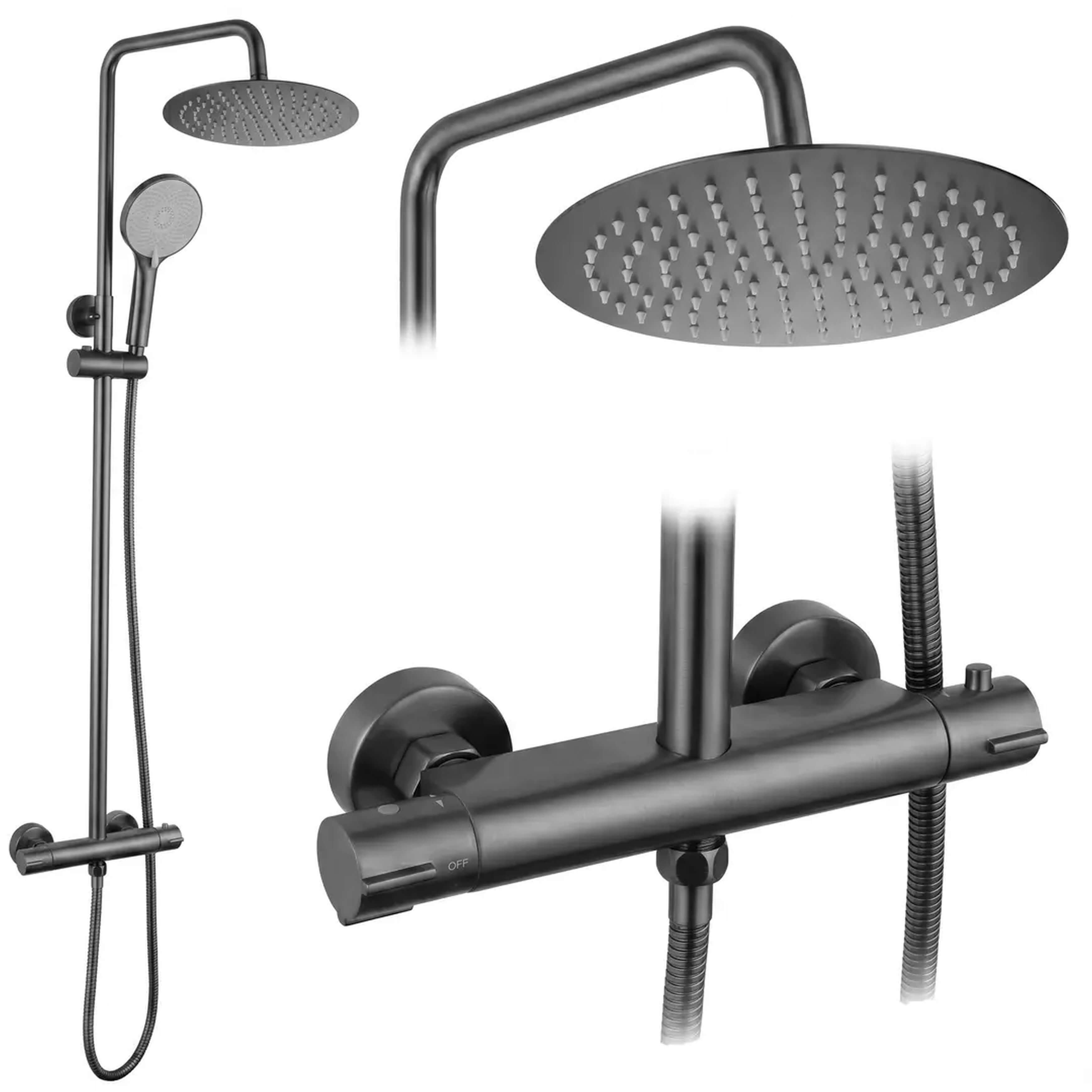 Rea Lungo Duschset Wandmontage mit Thermostat mit Kopfbrause graphit REA-P6736