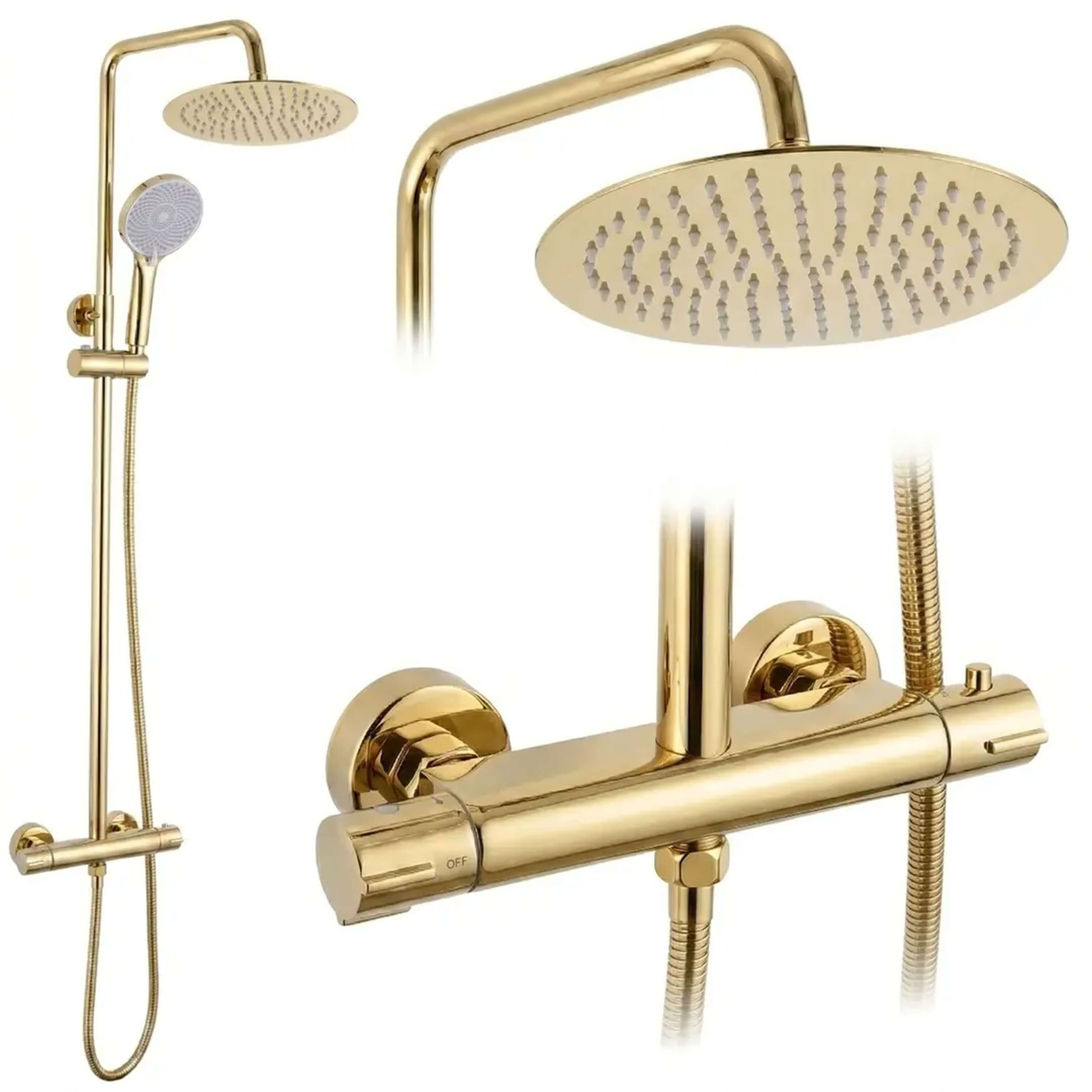 Rea Lungo Duschset Wandmontage mit Thermostat mit Kopfbrause gold REA-P6732