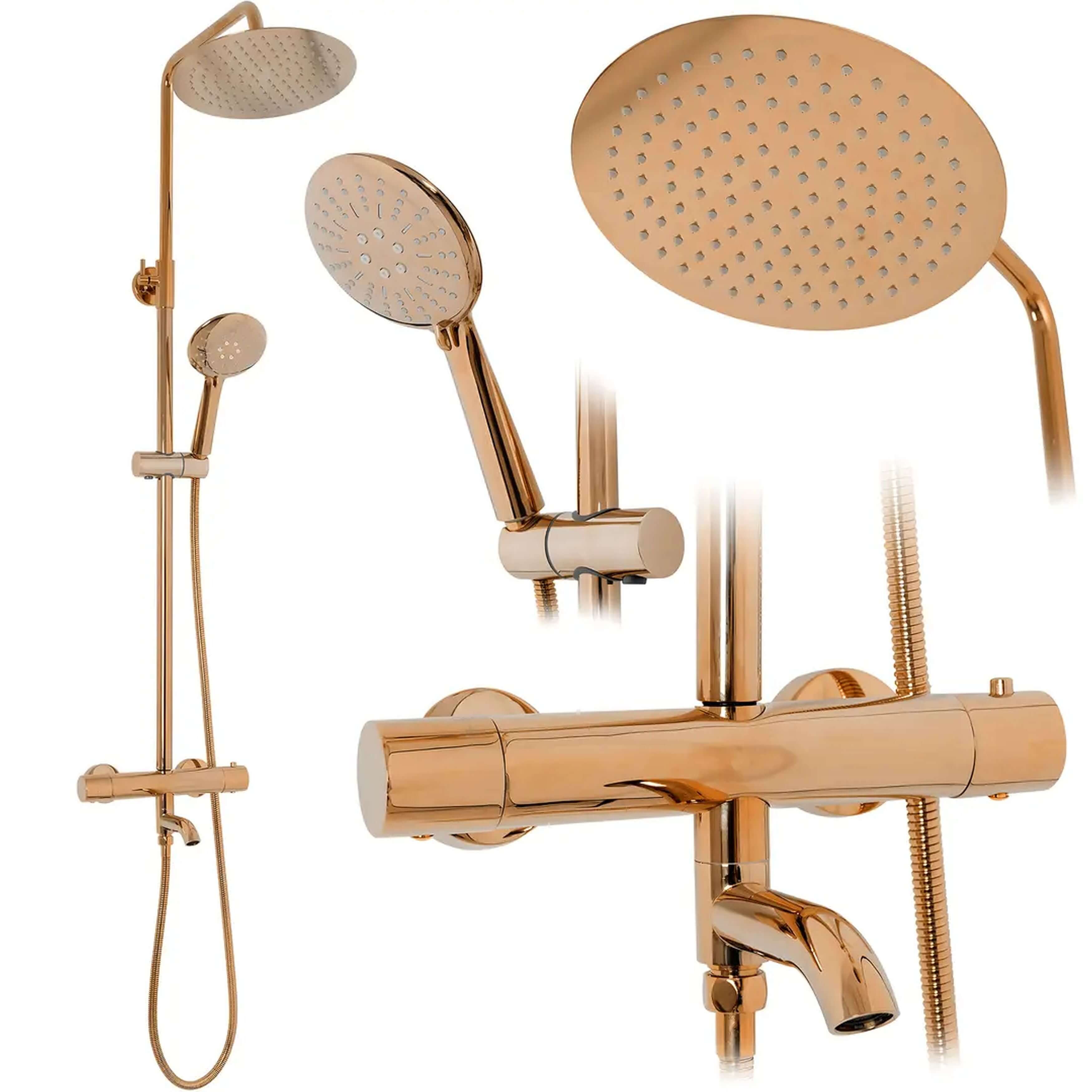 Rea Lungo Duschset Wandmontage mit Thermostat mit Kopfbrause kupfer REA-P7997