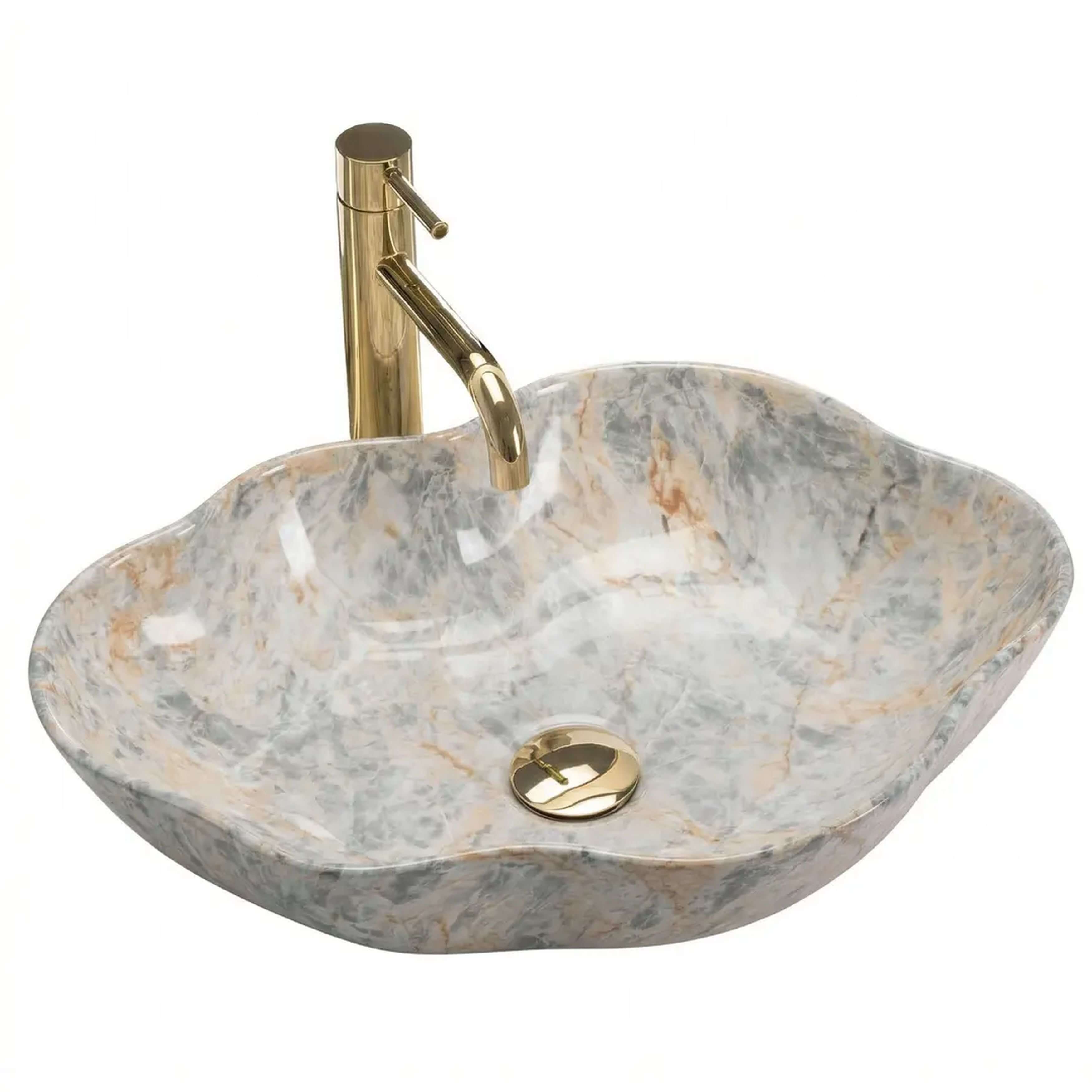 Rea Pearl Waschbecken 50.5x38 cm Aufsatzwaschbecken grauer Stein matte REA-U0620
