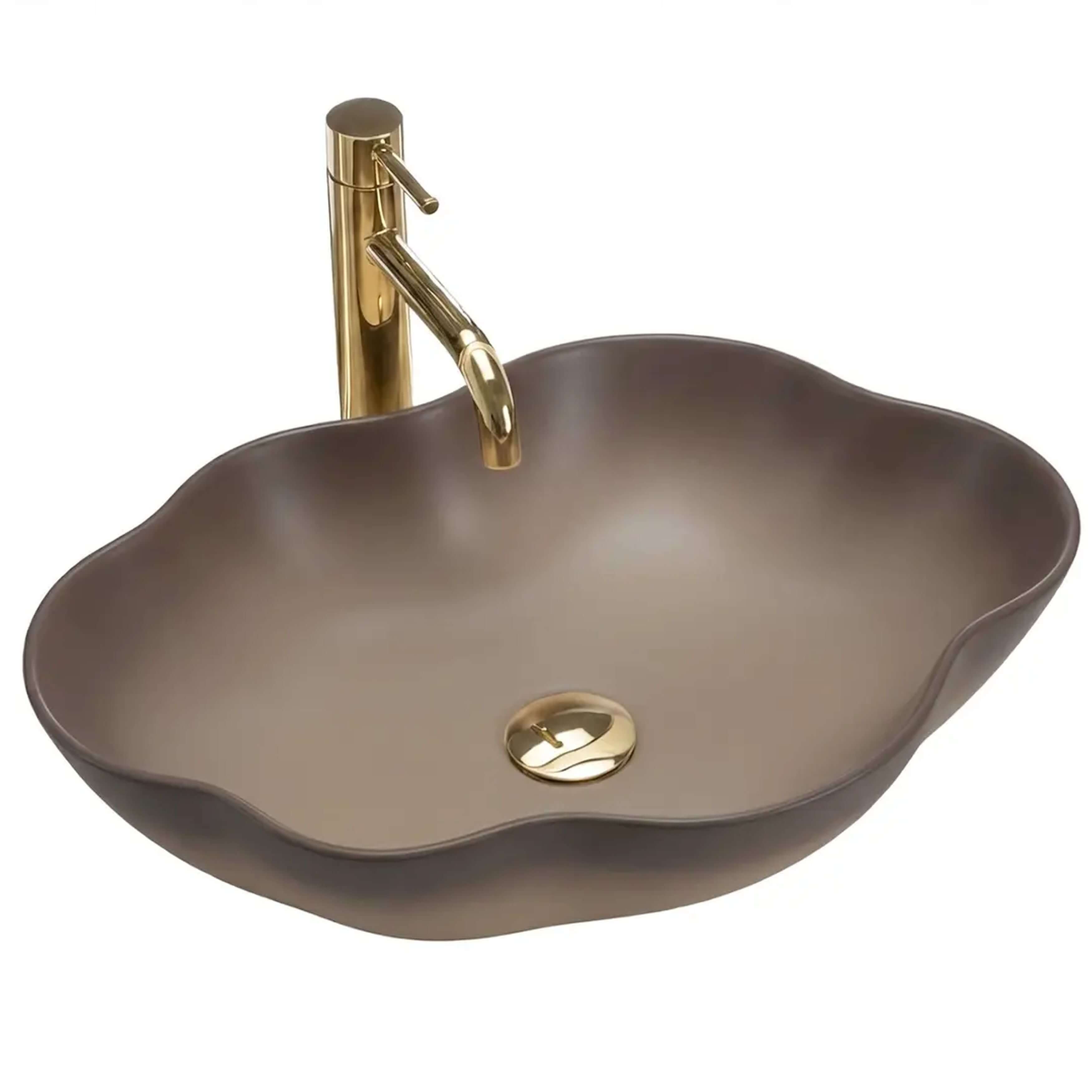 Rea Pearl Waschbecken 50.5x38 cm Aufsatzwaschbecken braun/beige matte REA-U0629